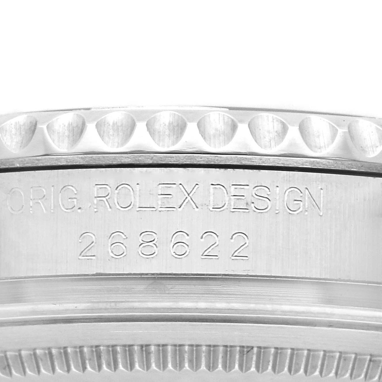 The image shows the side engraving on the case of a Rolex Yacht-Master 268622 Men's Stainless Steel Grey Dial 268622 Men's Stainless Steel Grey Dial, highlighting the design number.