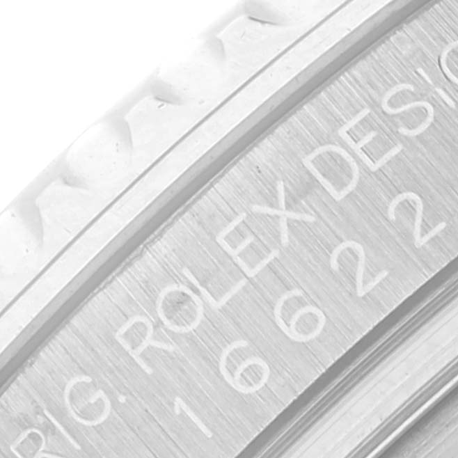 The image shows a close-up of the bezel and case side engraving on a Rolex Yacht-Master 16622 Men's Stainless Steel Silver Dial 16622 Men's Stainless Steel Silver Dial watch.