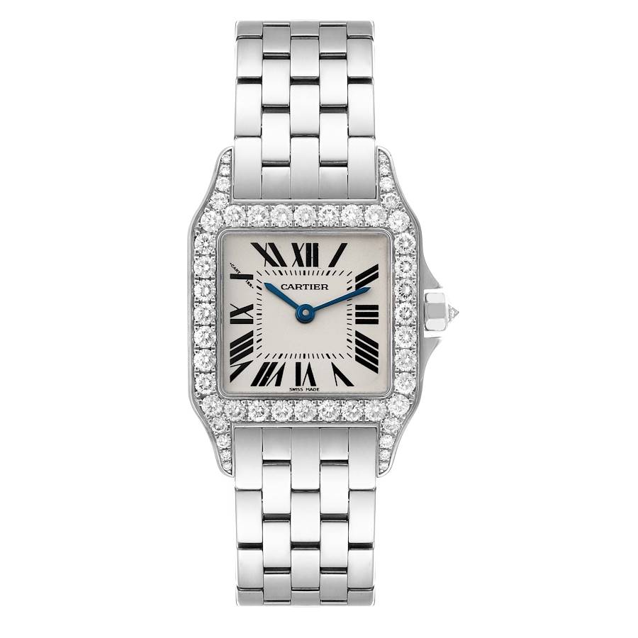 Cartier Santos Demoiselle Midsize White Gold Diamond Ladies Watch WF9004Y8 SwissWatchExpo