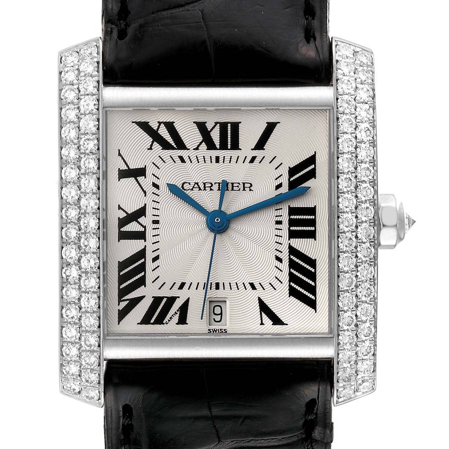 Cartier Tank Francaise Large White Gold Diamond Mens Watch 2366 SwissWatchExpo