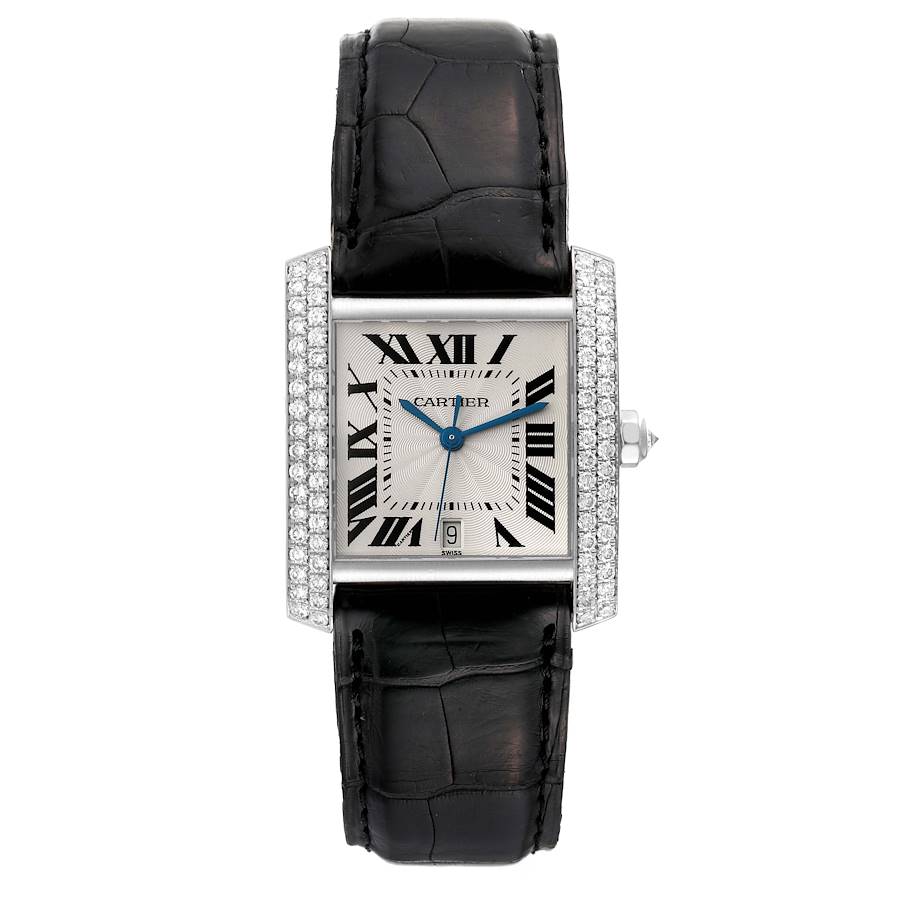 Cartier Tank Francaise Large White Gold Diamond Mens Watch 2366 SwissWatchExpo