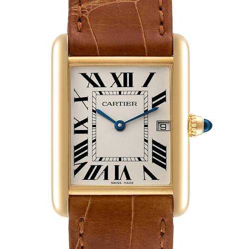 Photo of Cartier Tank Louis Yellow Gold Brown Leather Strap Mens Watch W1529756