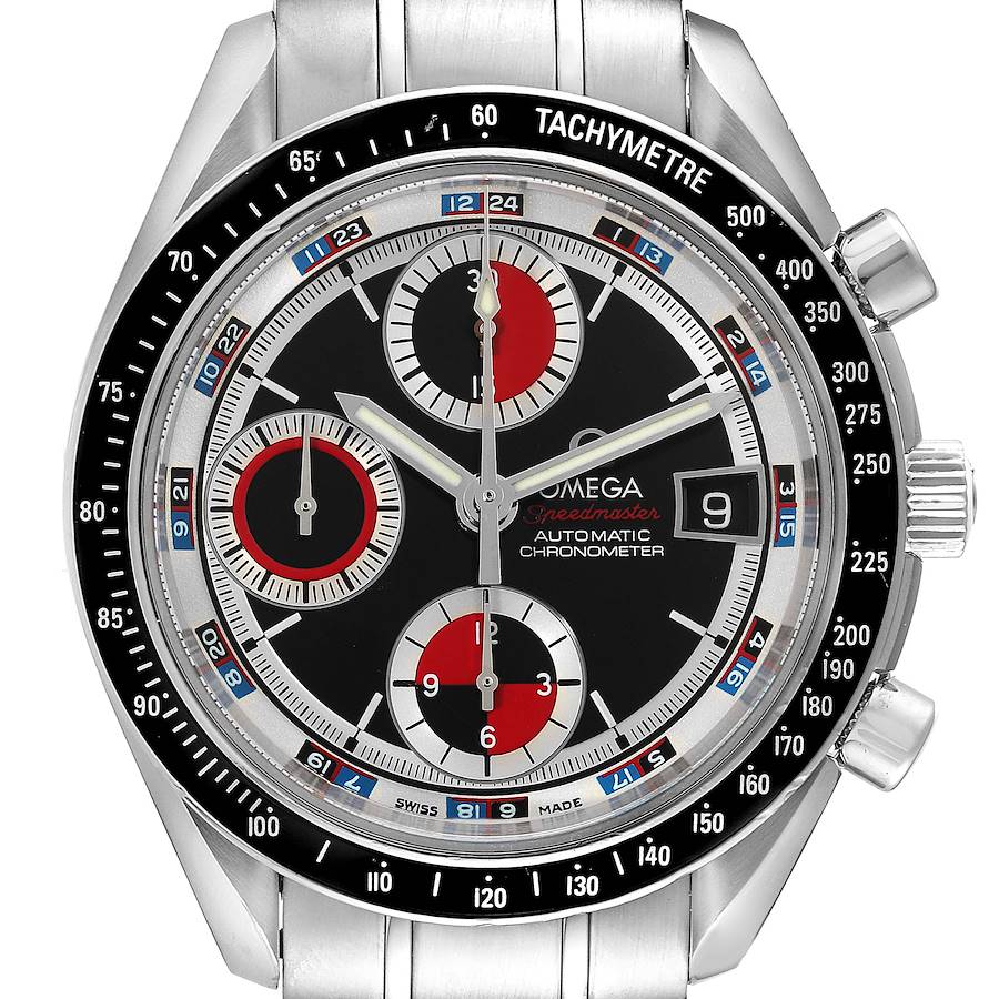 Omega Speedmaster Black Red Casino Dial Steel Mens Watch 3210.52.00 SwissWatchExpo