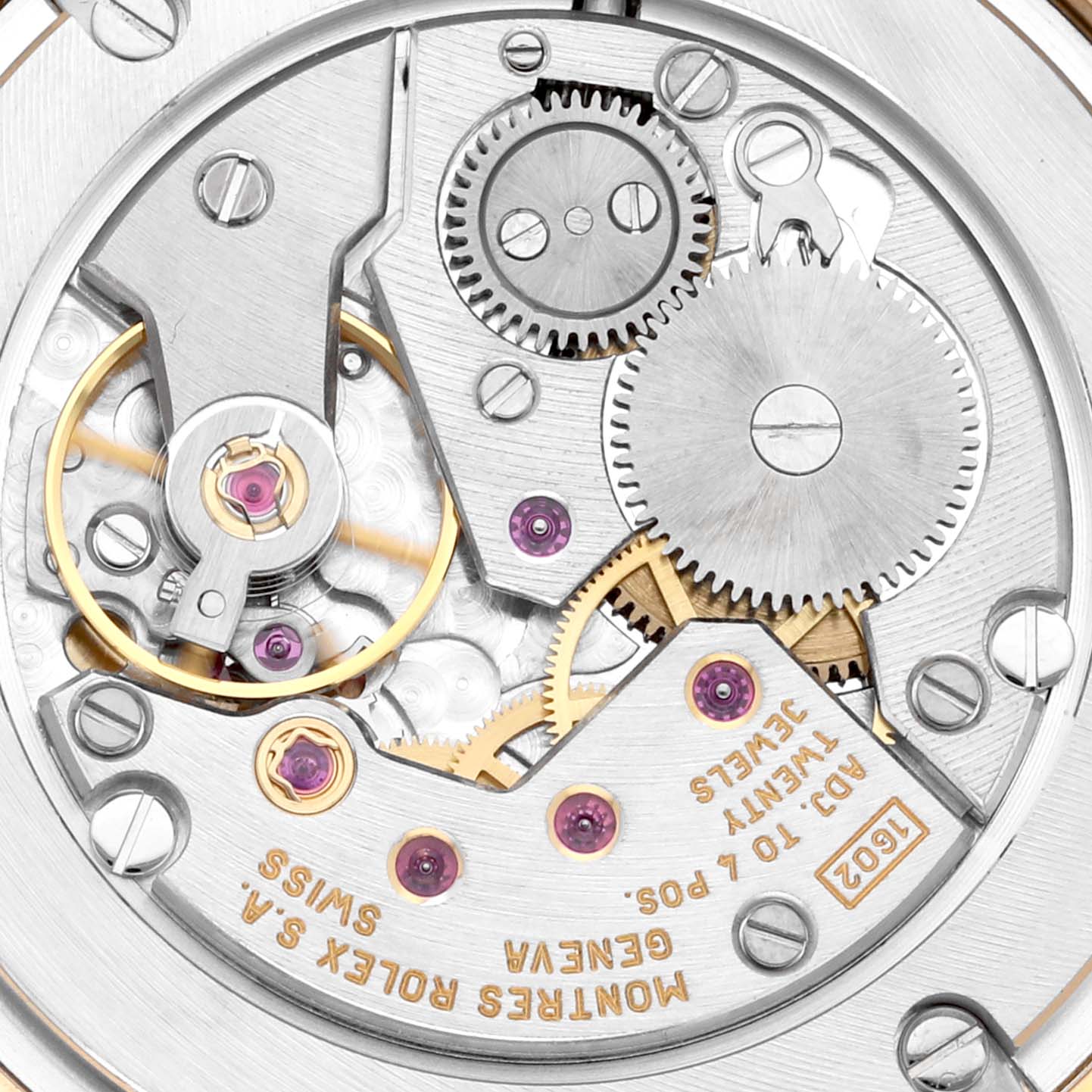 The image shows the intricate inner mechanics and movement parts of a Rolex Cellini 5116 Men's Yellow Gold Champagne Dial 5116 Men's Yellow Gold Champagne Dial watch.
