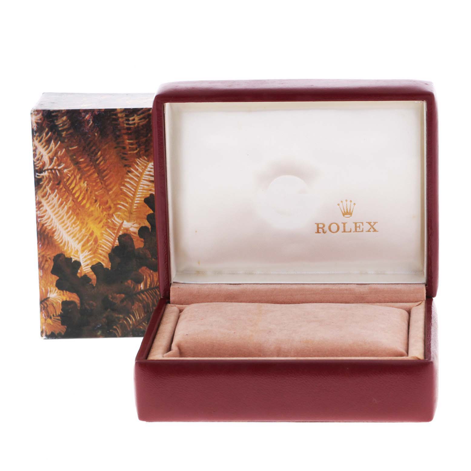 The image shows an open Rolex Datejust 69173 Women
s Steel and Gold (two tone) Champagne Dial 69173 Women
s Steel and Gold (two tone) Champagne Dial watch box with a cushion and the brand logo inside.