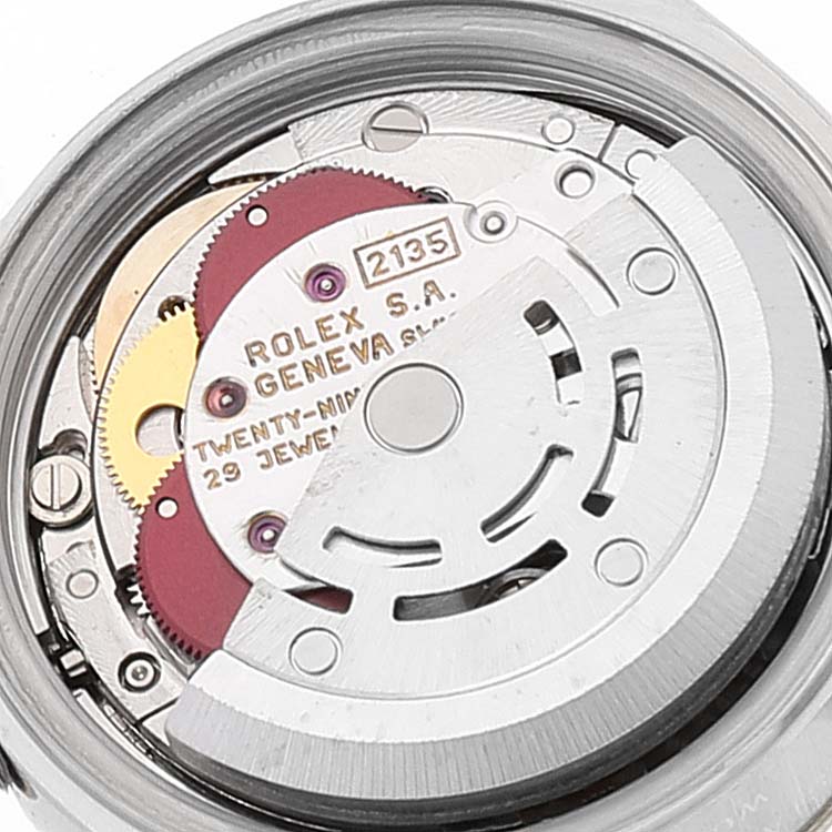 This image shows the internal movement mechanism of a Rolex Datejust 69173 Women's Steel and Gold (two tone) Blue Dial 69173 Women's Steel and Gold (two tone) Blue Dial watch.