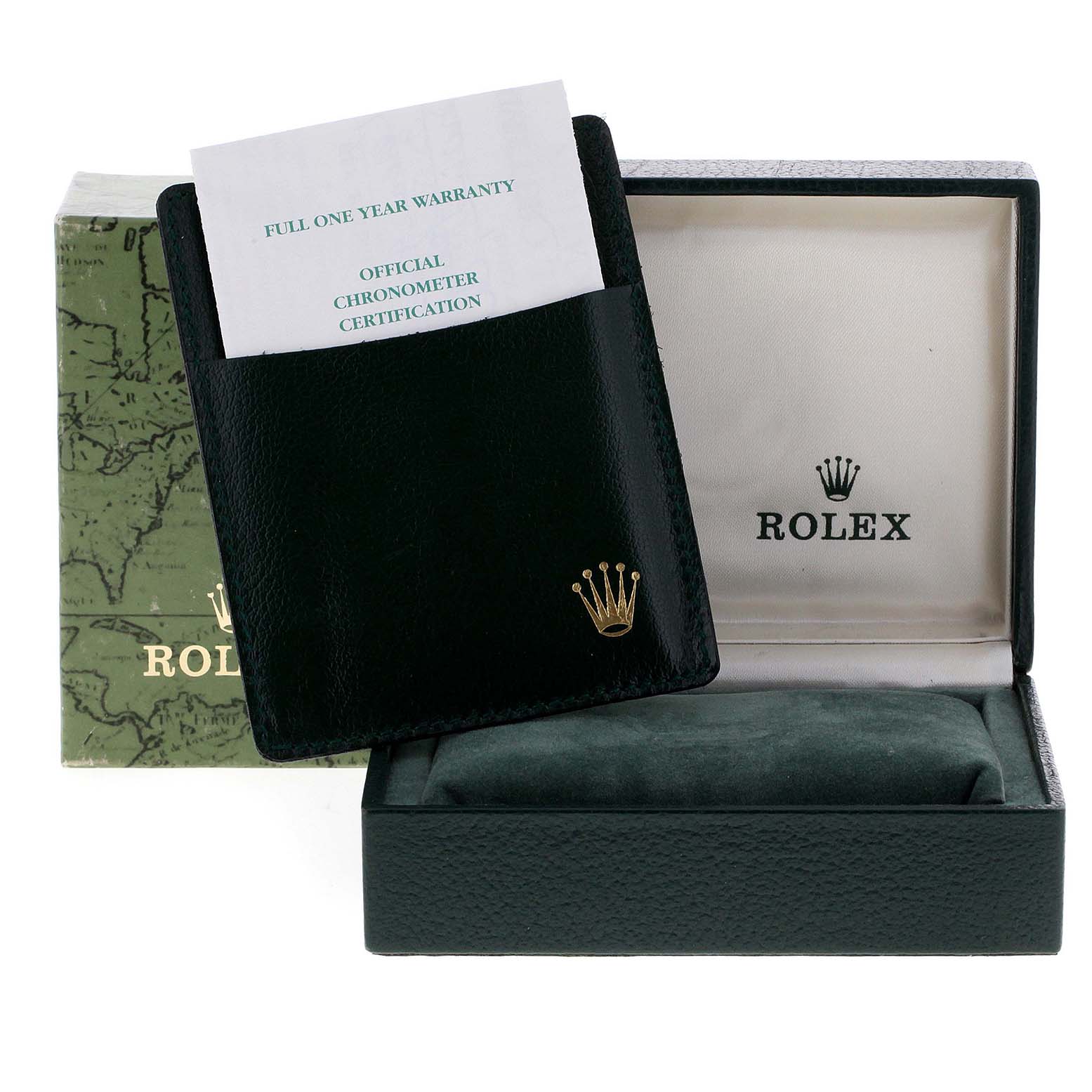 The image shows a Rolex Mid-Size 78243 Women's Steel and Gold (two tone) Mother of Pearl Dial 78243 Women's Steel and Gold (two tone) Mother of Pearl Dial watch box, warranty card holder, certification, and original packaging.