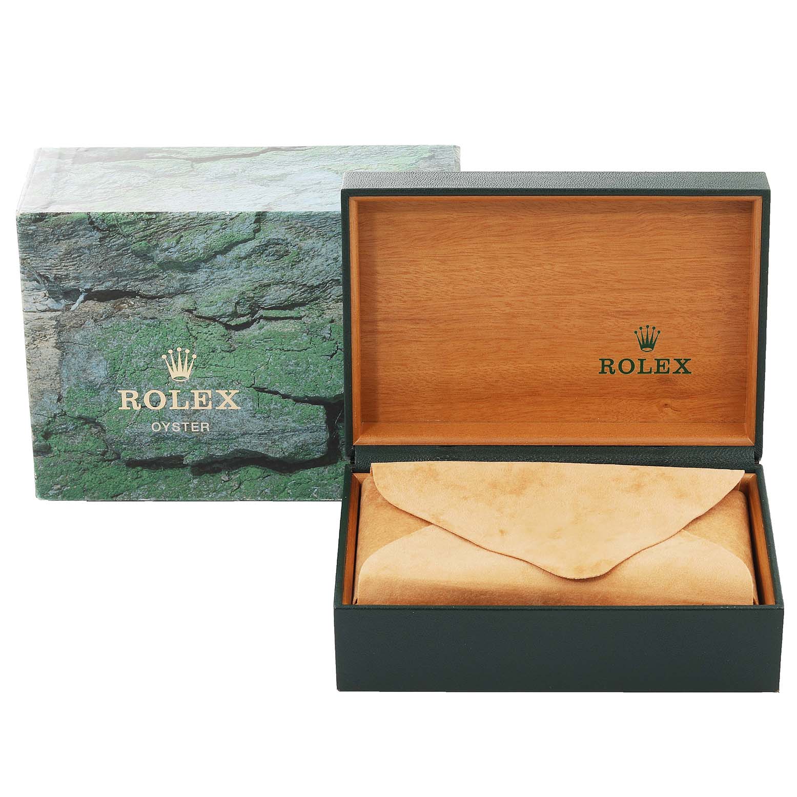 The image shows a Rolex Datejust 16234 Men's Stainless Steel Blue Dial 16234 Men's Stainless Steel Blue Dial watch box and envelope at a straight-on angle, highlighting the packaging.