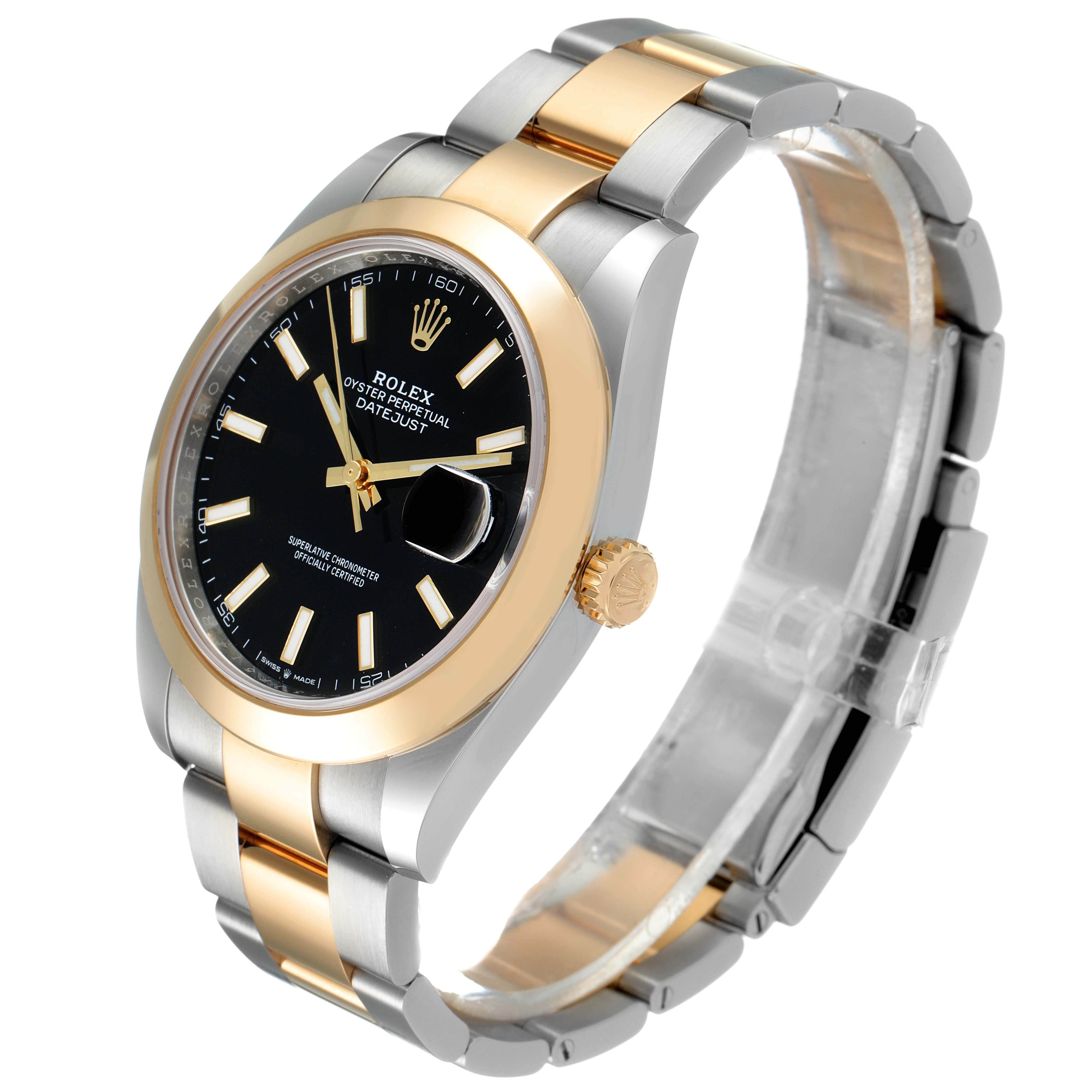 The Rolex Datejust 41 126303 Men's Steel and Gold (two tone) Black Dial 126303 Men's Steel and Gold (two tone) Black Dial watch is shown at a slight angle, displaying the face, bezel, crown, and bracelet.