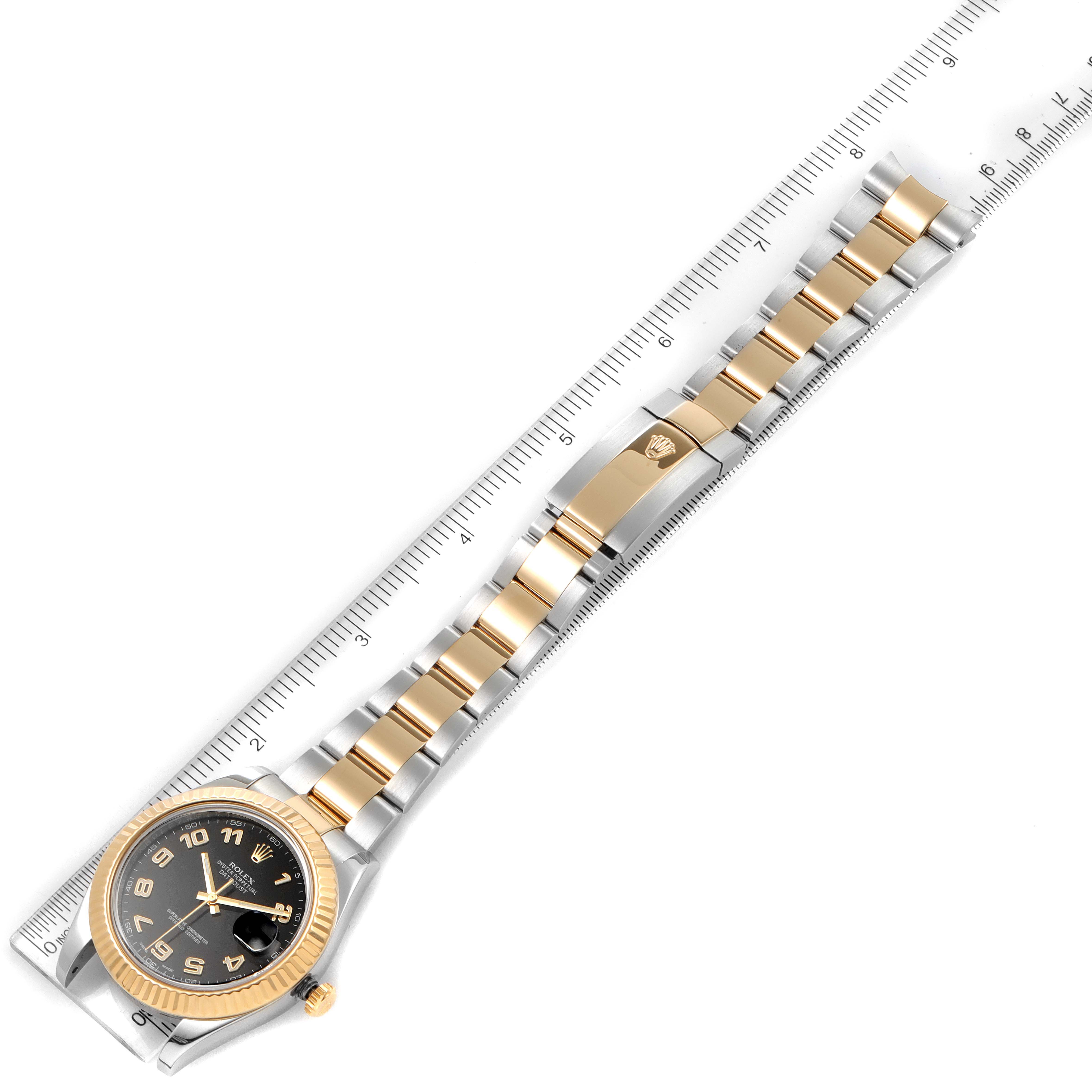 The image shows a full front view of a Rolex Datejust 41 116333 Men's Steel and Gold (two tone) Black Dial 116333 Men's Steel and Gold (two tone) Black Dial watch, including the dial, bezel, bracelet, and clasp.