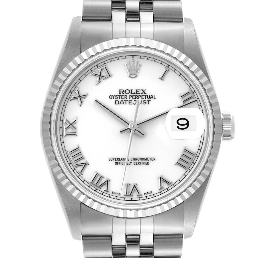 Rolex Datejust Roman Dial Steel White Gold Mens Watch 16234 SwissWatchExpo