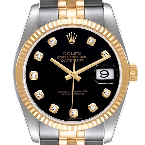 Photo of Rolex Datejust Steel Yellow Gold Black Diamond Dial Mens Watch 116233