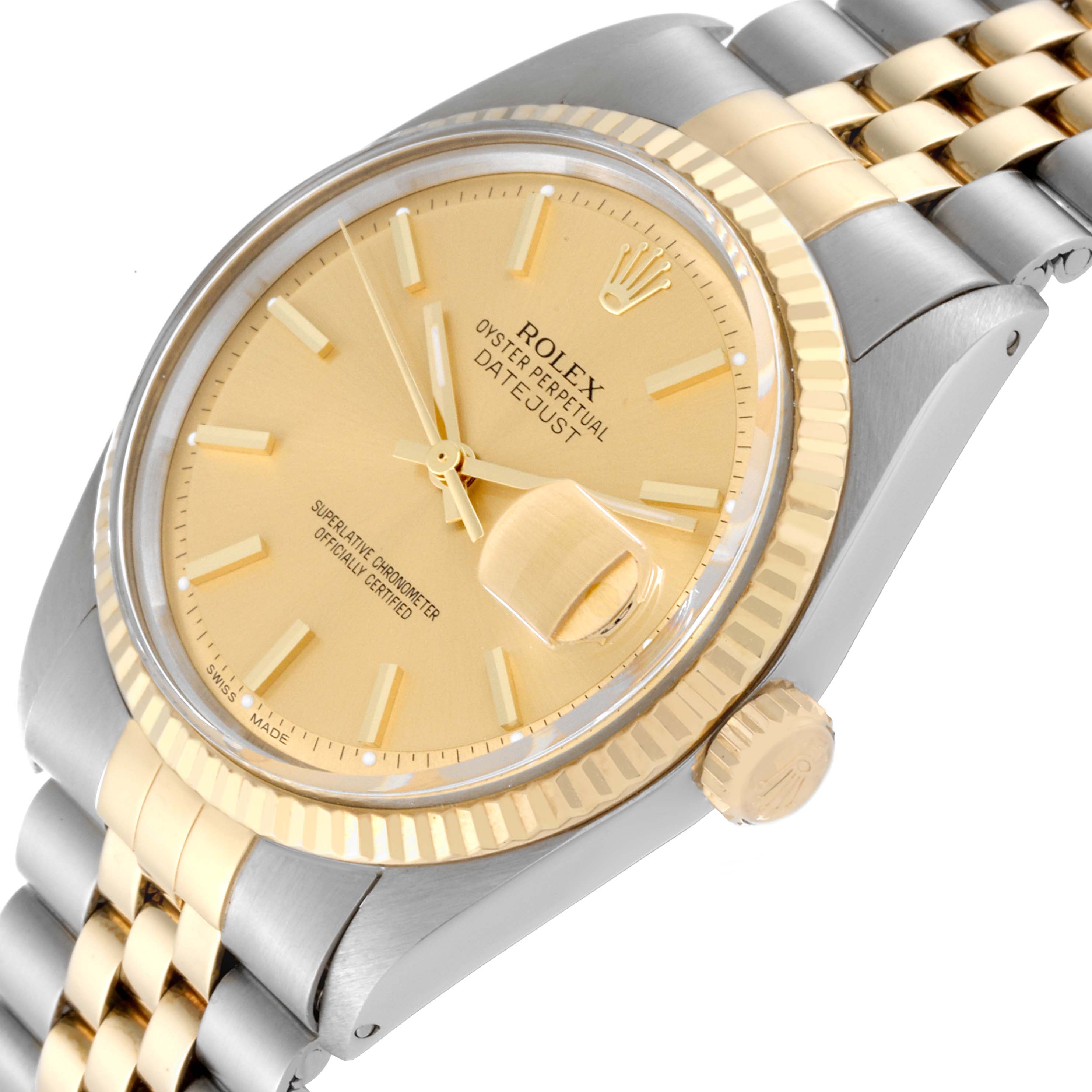 The photo of the Rolex Vintage Collection 16013 Men's Steel and Gold (two tone) Champagne Dial 16013 Men's Steel and Gold (two tone) Champagne Dial model shows an angled view showcasing the watch face, bezel, crown, and bracelet.