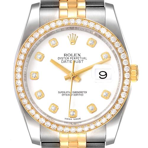 Photo of Rolex Datejust Steel Yellow Gold White Diamond Dial Mens Watch 116243