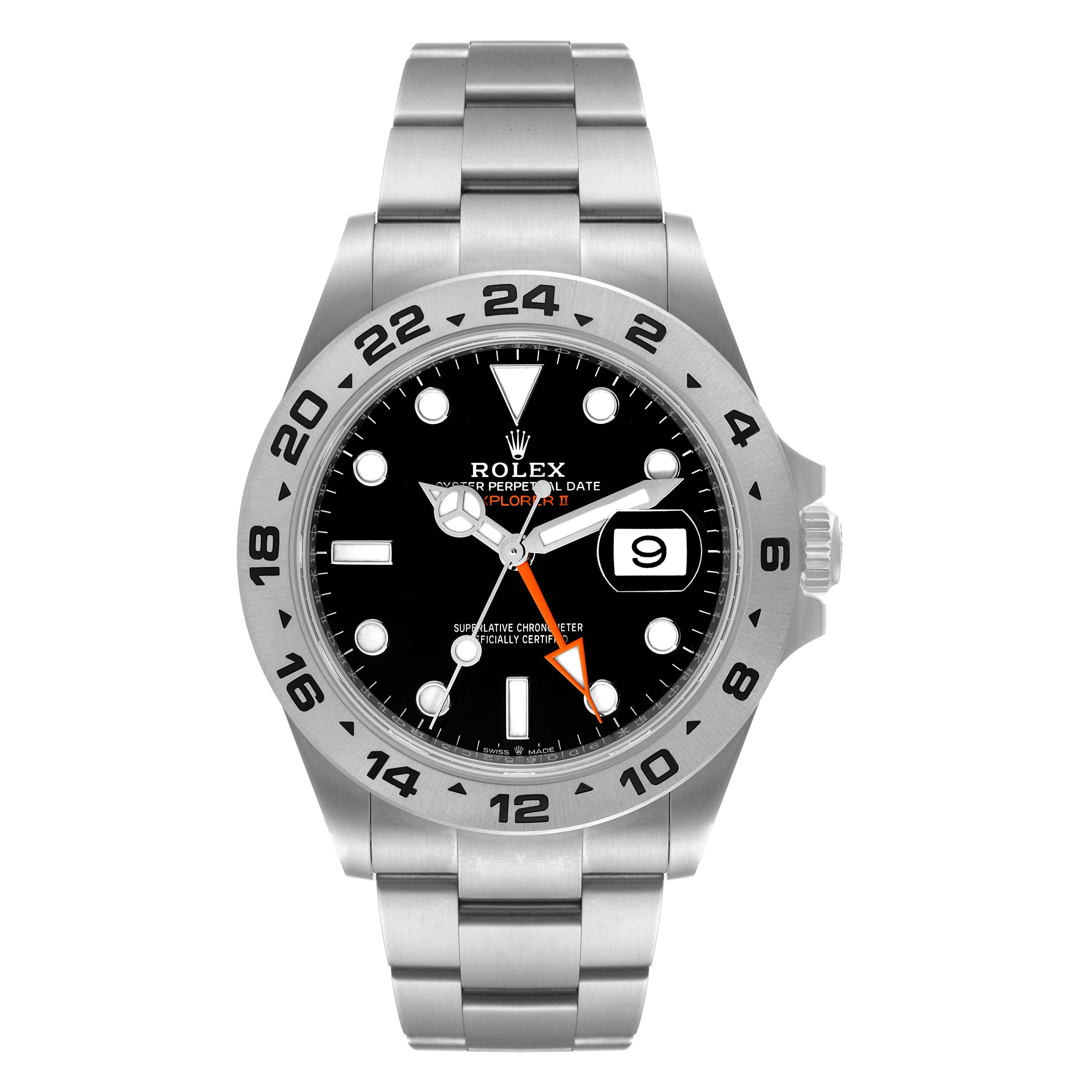 The image shows a front view of a Rolex Explorer 226570 Men's Stainless Steel Black Dial 226570 Men's Stainless Steel Black Dial watch, highlighting the dial, bezel, hands, and bracelet.