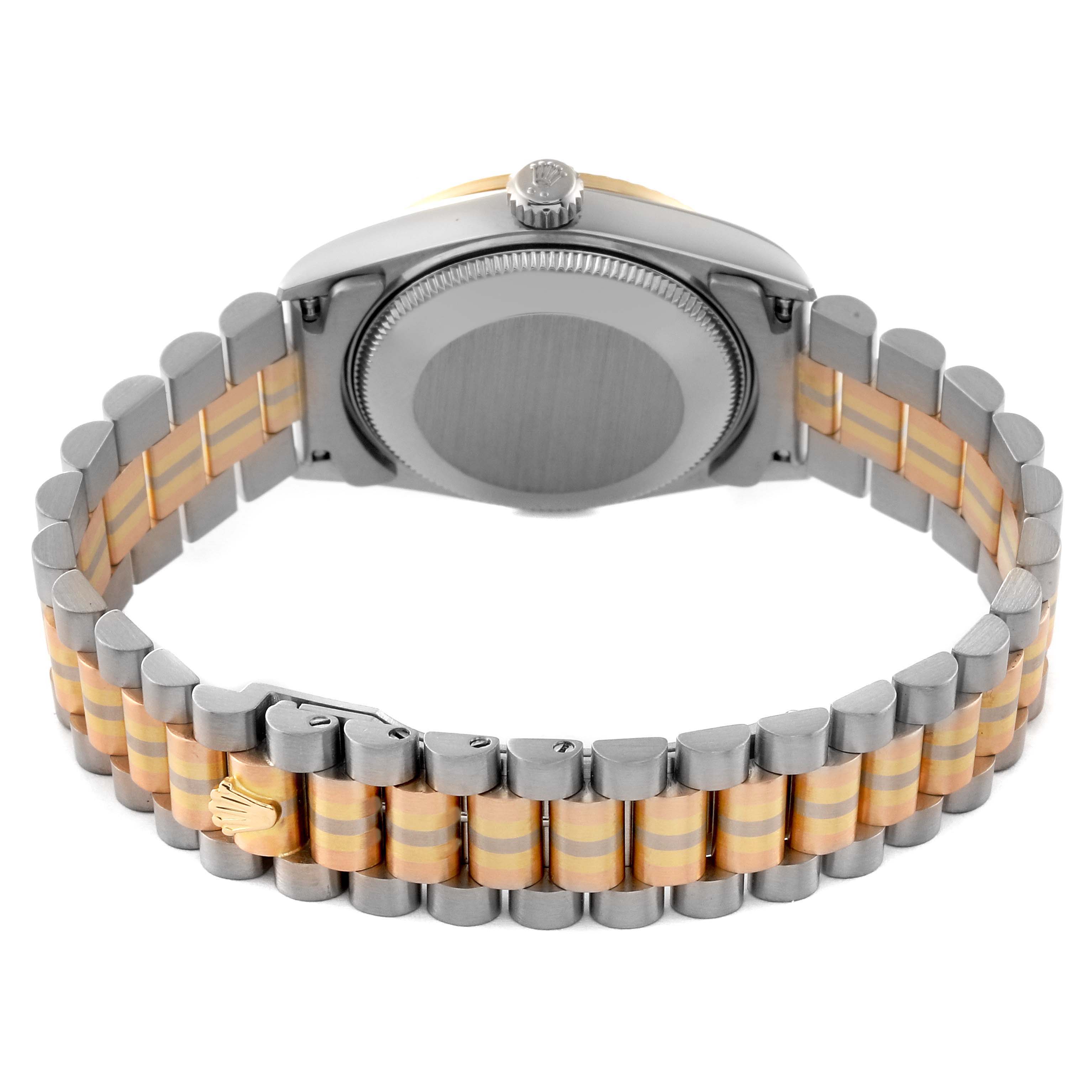 This image shows the back of the Rolex President 68279 Women's White Gold Champagne Dial 68279 Women's White Gold Champagne Dial model watch, highlighting the case back and the bracelet.