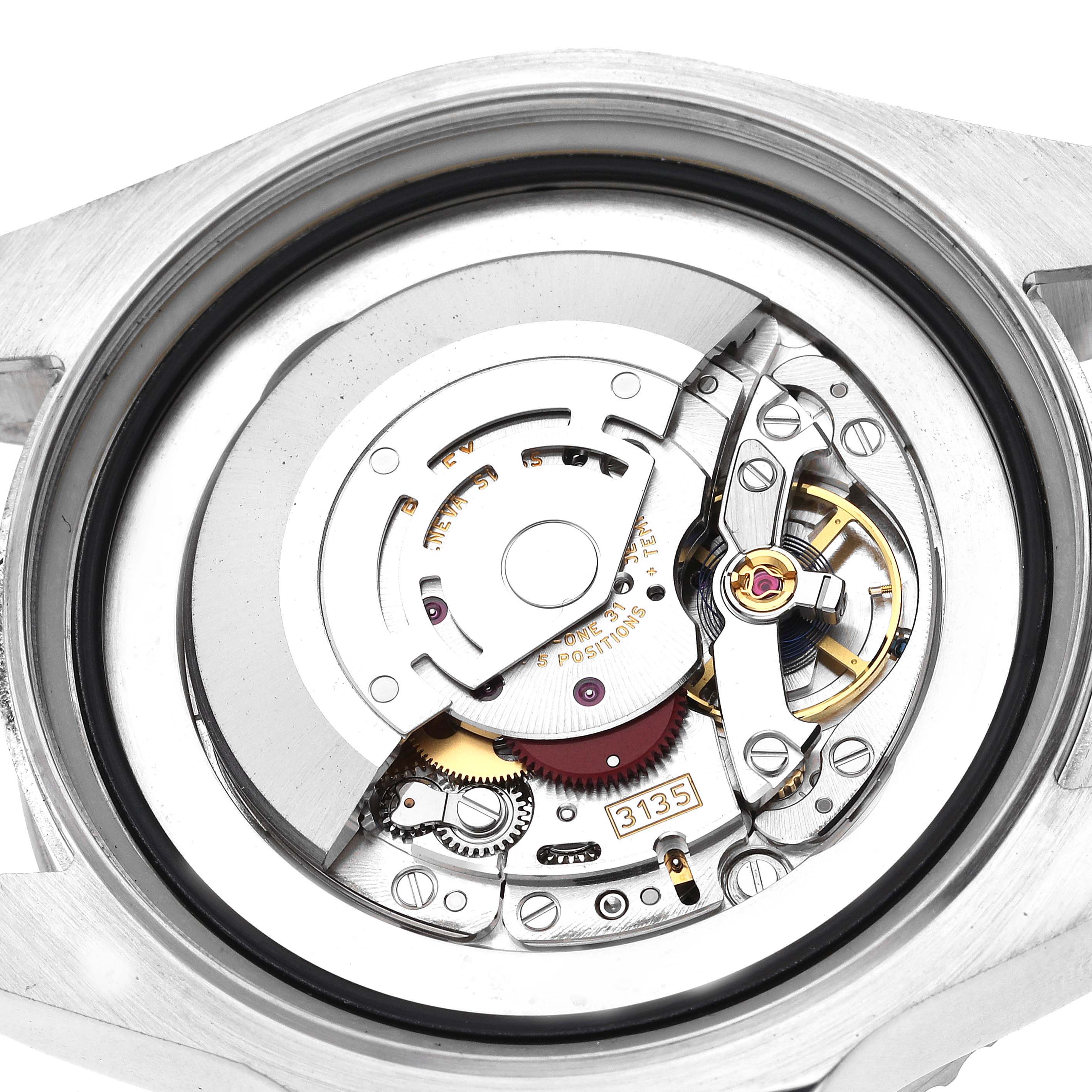 The image shows an internal view of the movement mechanism of a Rolex Sea-Dweller 116660 Men
s Stainless Steel Black Dial 116660 Men
s Stainless Steel Black Dial watch.