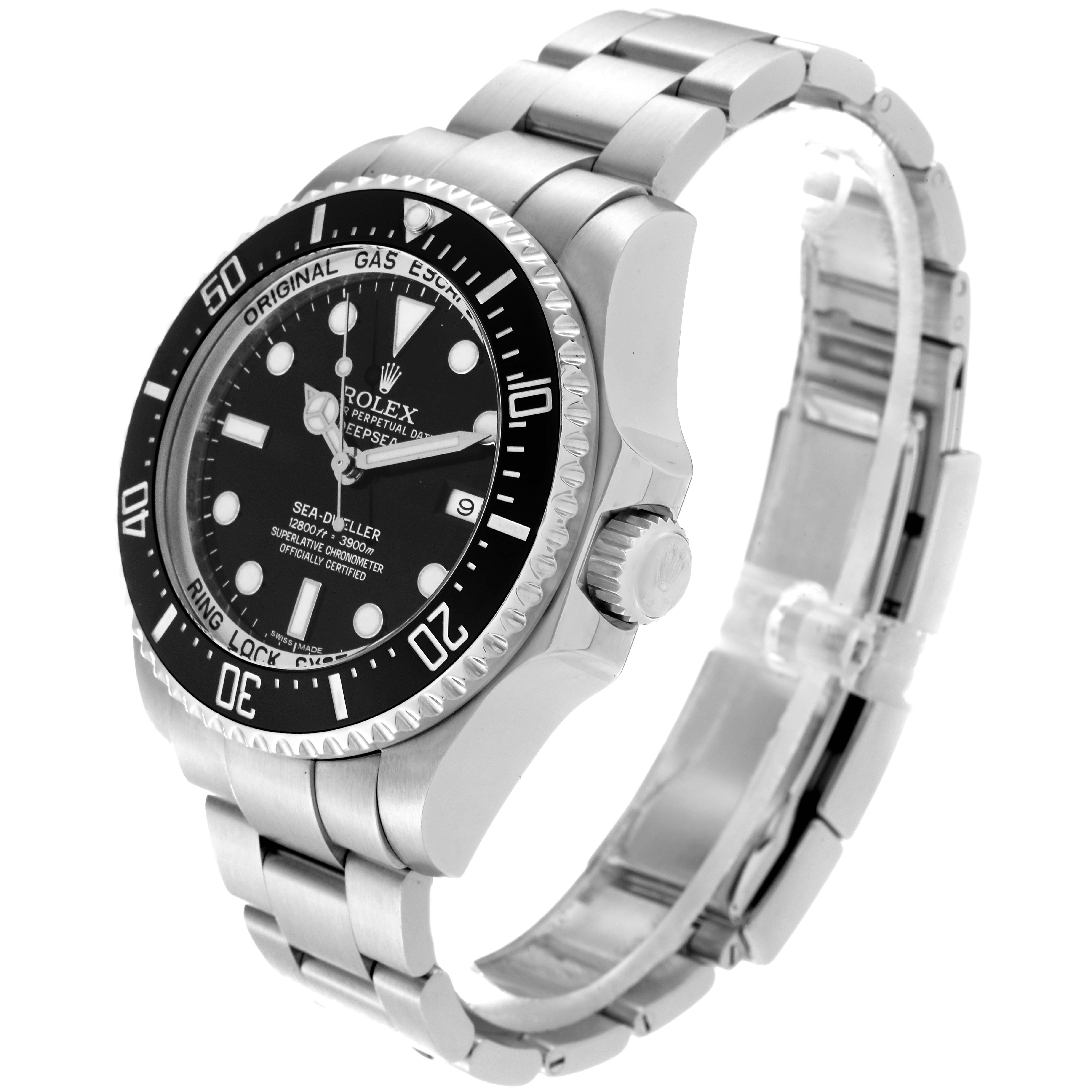 The image shows a Rolex Sea-Dweller 116660 Men
s Stainless Steel Black Dial 116660 Men
s Stainless Steel Black Dial watch from a right-front angle, highlighting the bezel, dial, crown, and bracelet.