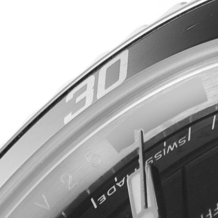 The image shows a close-up of the bezel and a section of the dial of a Rolex Submariner 14060 Men
s Stainless Steel Black Dial 14060 Men
s Stainless Steel Black Dial watch, highlighting the "30" marker and the "Swiss Made" text.