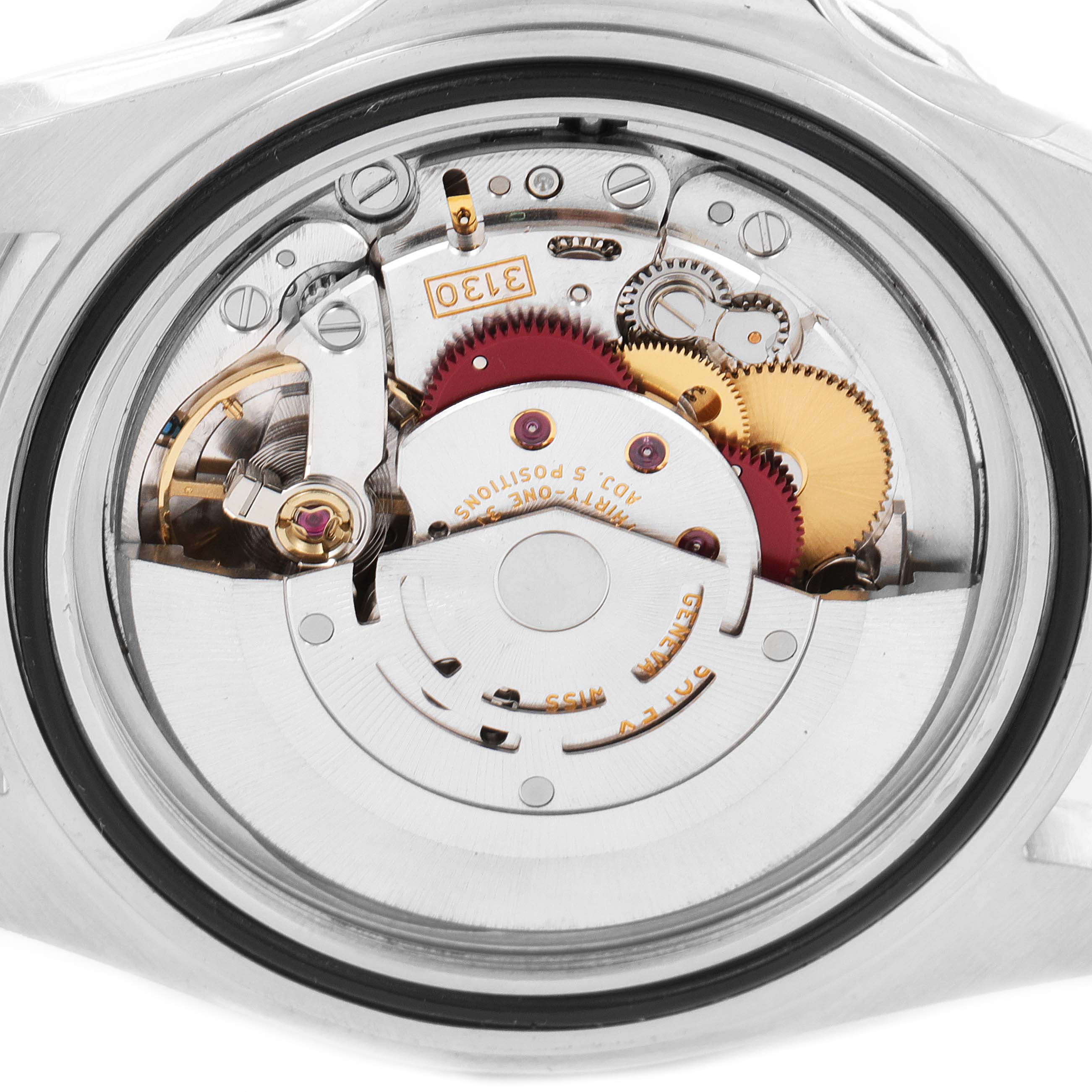 This image shows the internal mechanical movement of the Rolex Submariner 14060 Men
s Stainless Steel Black Dial 14060 Men
s Stainless Steel Black Dial watch, viewed from the case back angle.