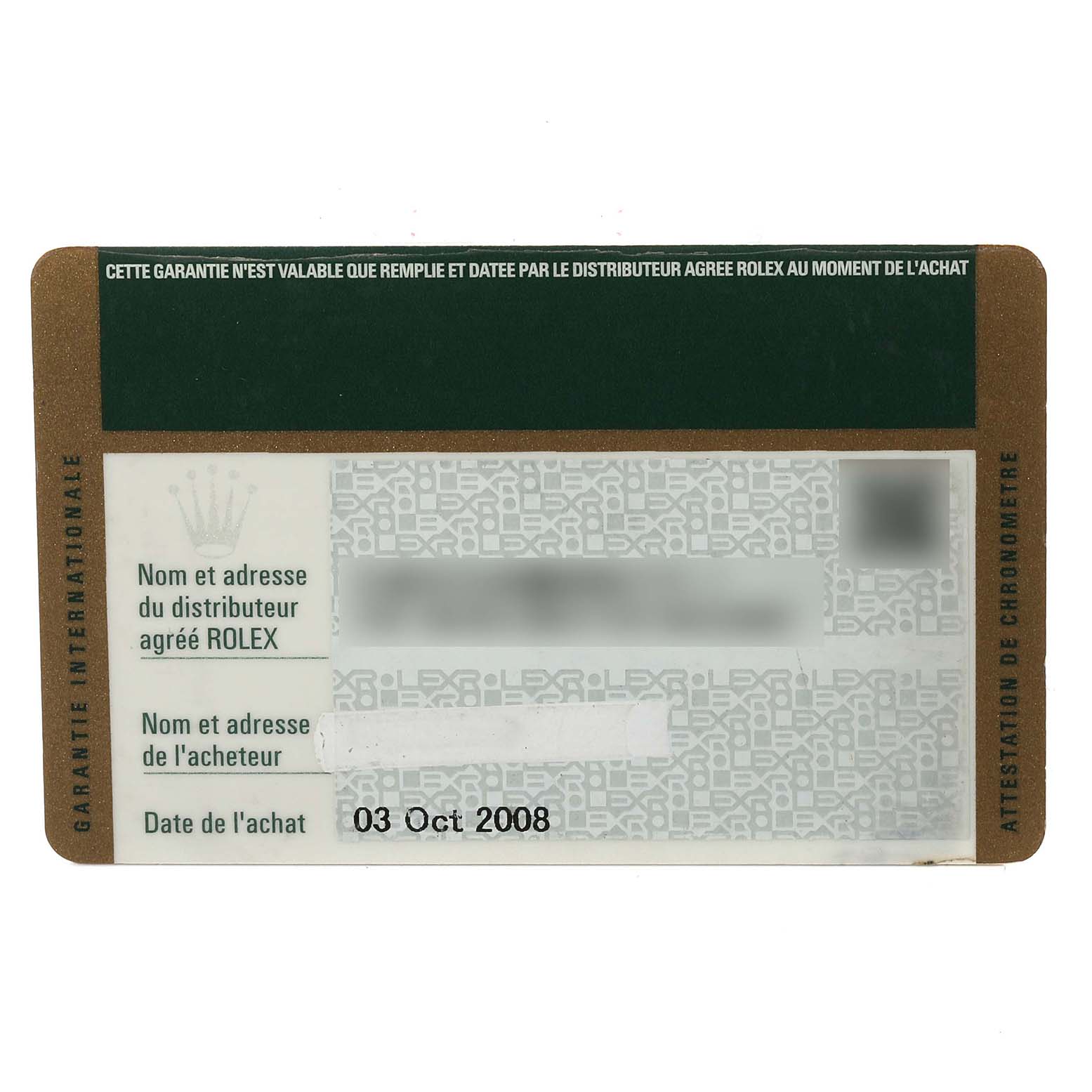 The image shows the certificate of authenticity for a Rolex Submariner 16613 Men's Steel and Gold (two tone) Blue Dial 16613 Men's Steel and Gold (two tone) Blue Dial watch, including dealer and buyer information.