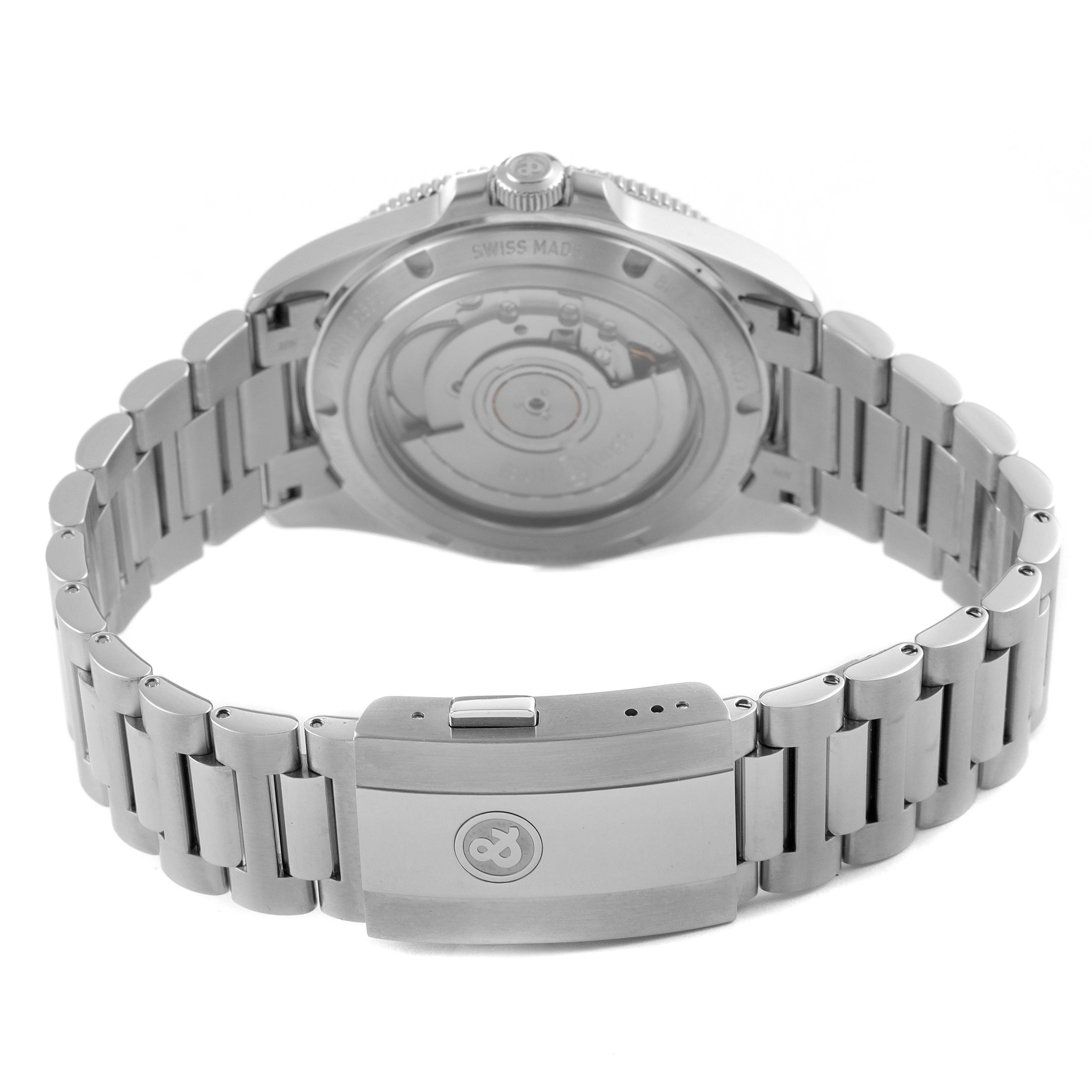 This image shows the back and bracelet of the Bell & Ross Heritage BRV292-HER-ST/SST Men's Stainless Steel Black Dial BRV292-HER-ST/SST Men's Stainless Steel Black Dial model watch, featuring an open case back and clasp.