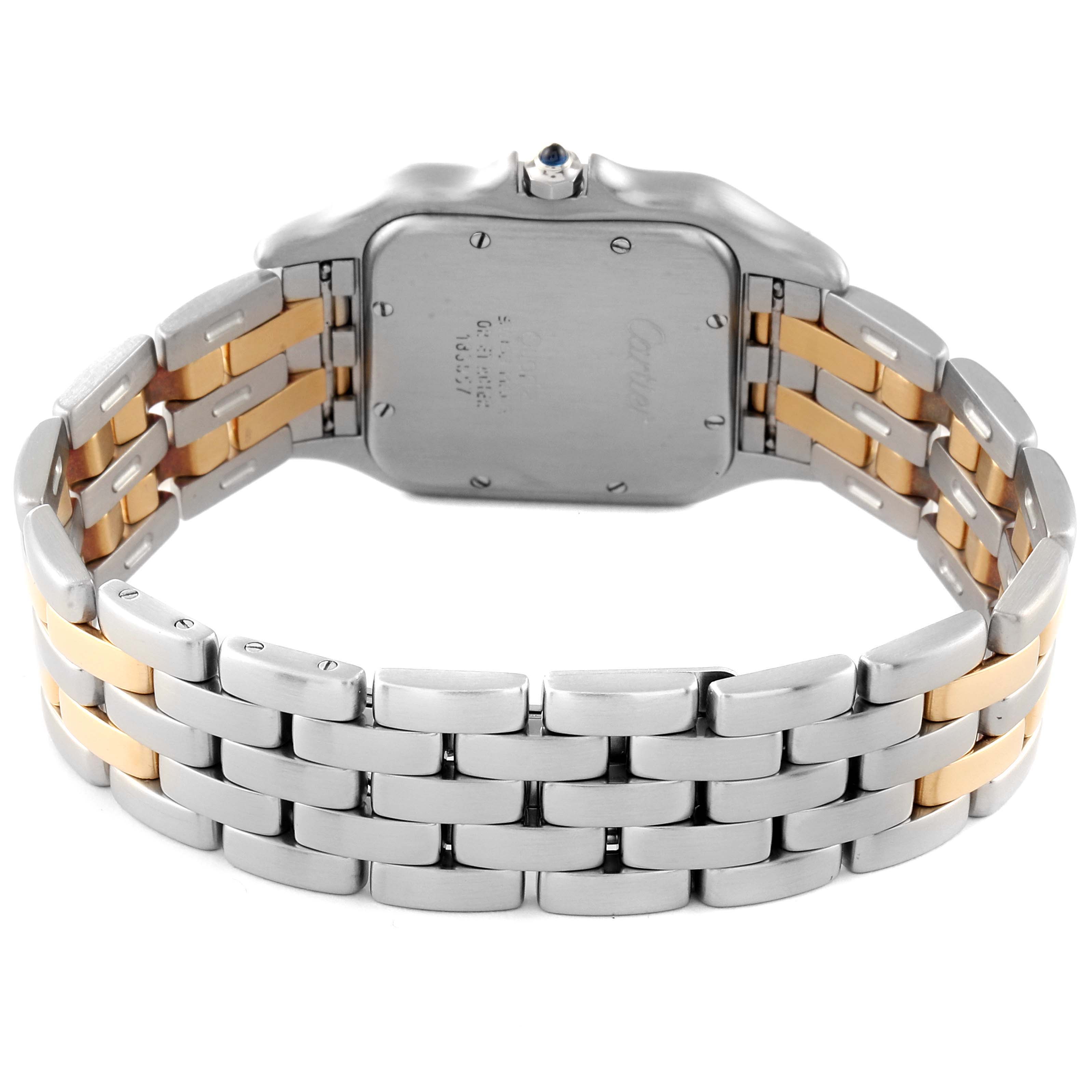 The image shows the back view of the Cartier Panthere 187957 Women's Steel and Gold (two tone) Silver Dial 187957 Women's Steel and Gold (two tone) Silver Dial model watch, highlighting its two-tone bracelet and case back.