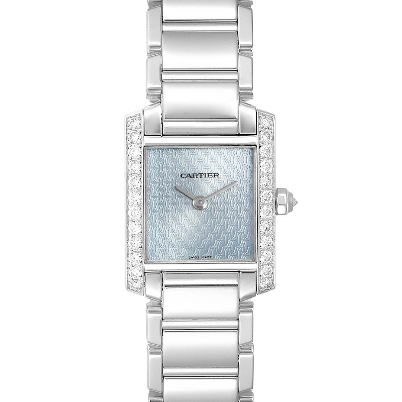 Cartier Tank Francaise White Gold Blue Dial Diamond Ladies Watch 2403 SwissWatchExpo