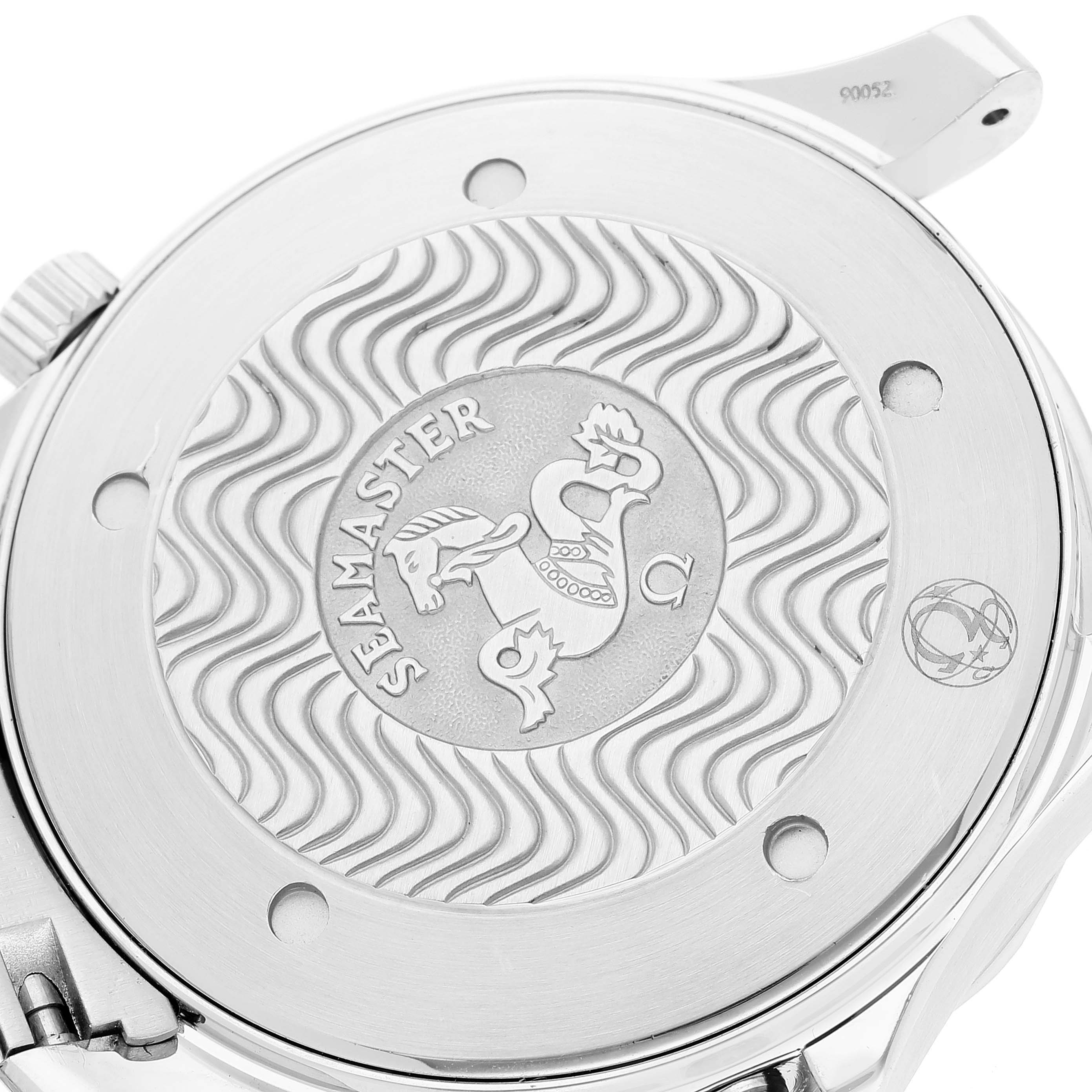 This image shows the engraved case back of an Omega Seamaster 2264.50.00 Men's Stainless Steel Black Dial 2264.50.00 Men's Stainless Steel Black Dial watch, viewed from the back.