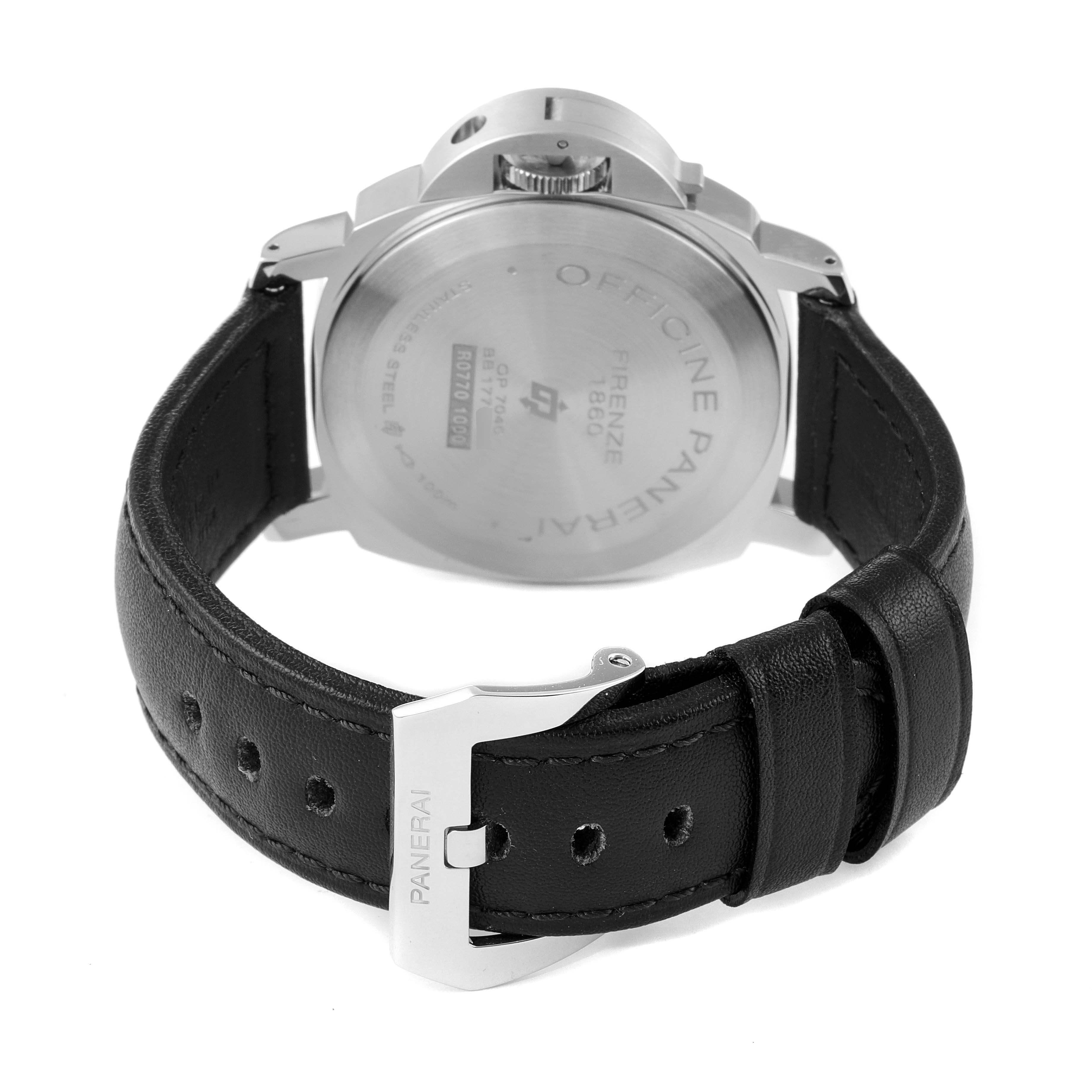 The image shows the back and strap of a Panerai Luminor PAM00630 Men's Stainless Steel White Dial PAM00630 Men's Stainless Steel White Dial watch from a rear angle.
