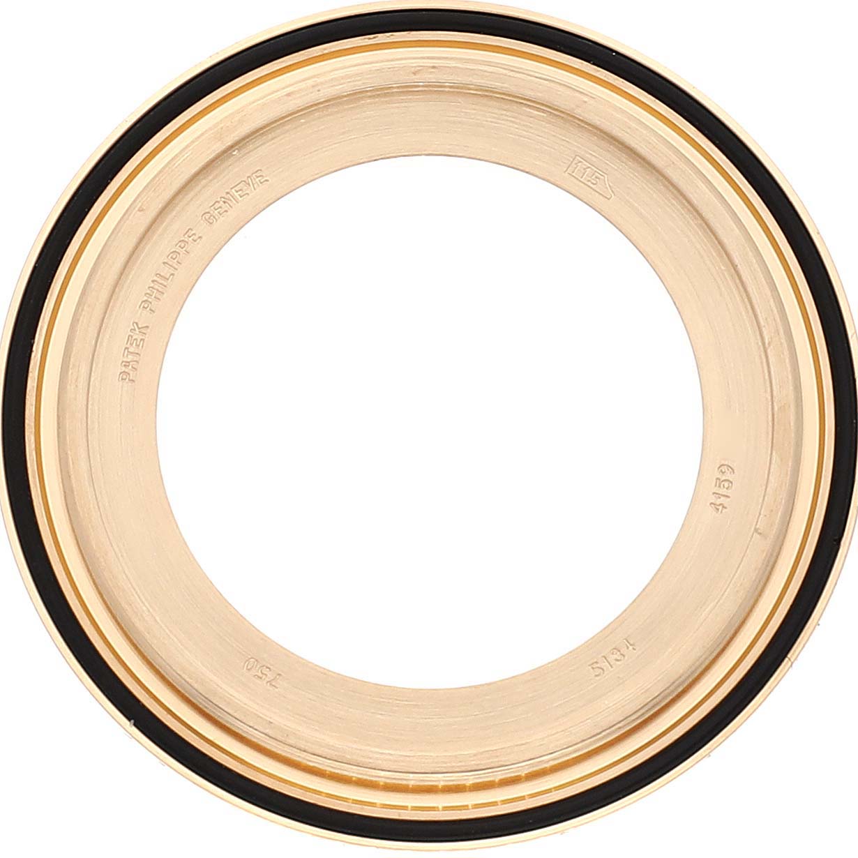 This image shows a top view of the bezel for a Patek Philippe Calatrava 5134J Men's Yellow Gold White Dial 5134J Men's Yellow Gold White Dial watch.
