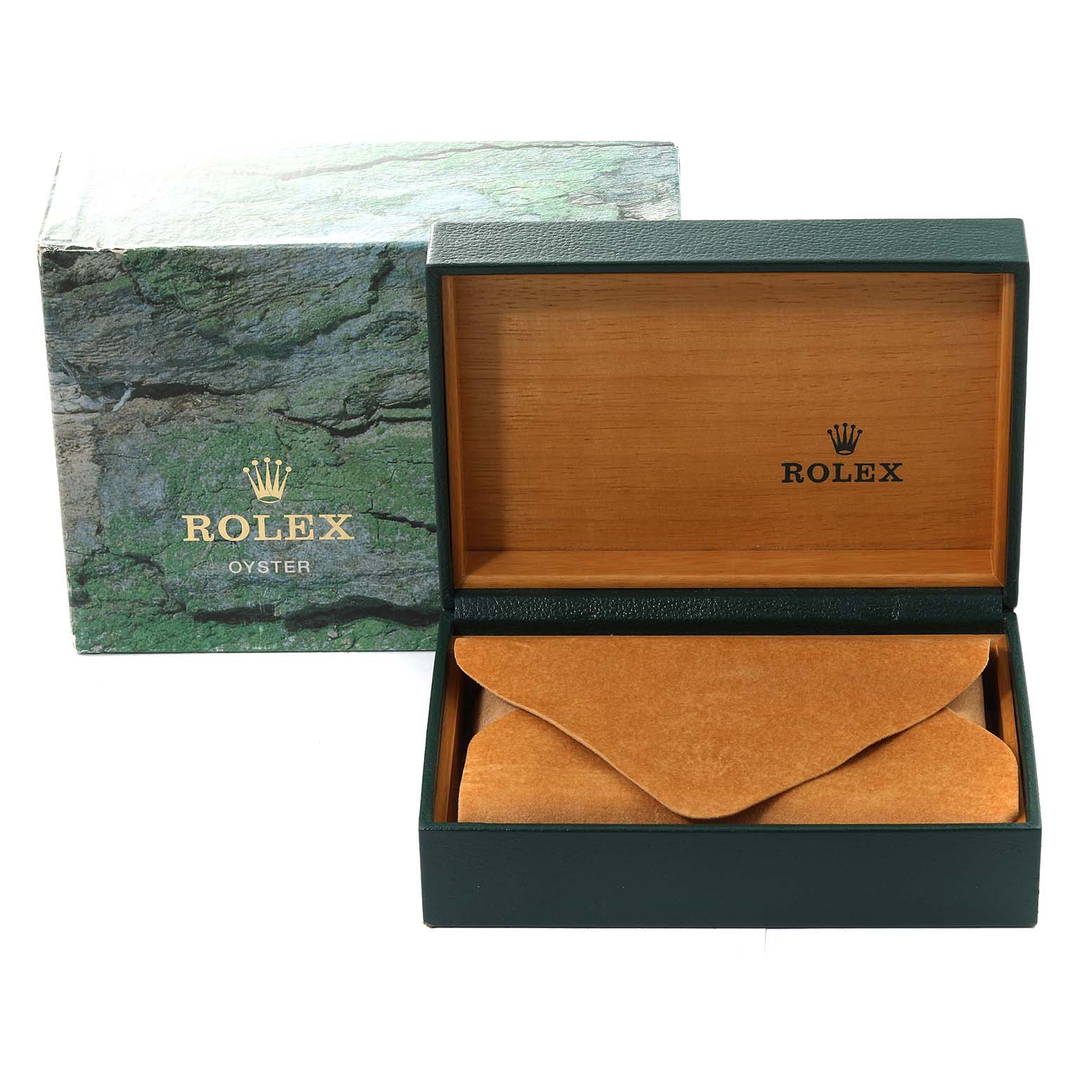 The image shows the open box and outer packaging for the Rolex Air-King 14010 Men's Stainless Steel Black Dial 14010 Men's Stainless Steel Black Dial with the brand logo visible.
