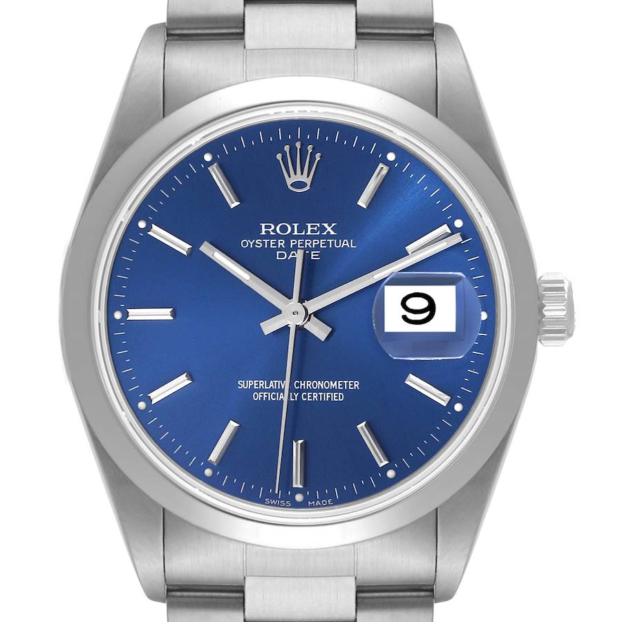 Rolex Date Blue Dial Smooth Bezel Steel Mens Watch 15200 Papers SwissWatchExpo