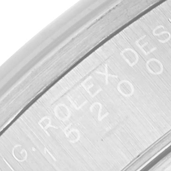 This is a close-up view of an engraving on the inner bezel of a Rolex Date 15200 Men's Stainless Steel Silver Dial 15200 Men's Stainless Steel Silver Dial model watch.