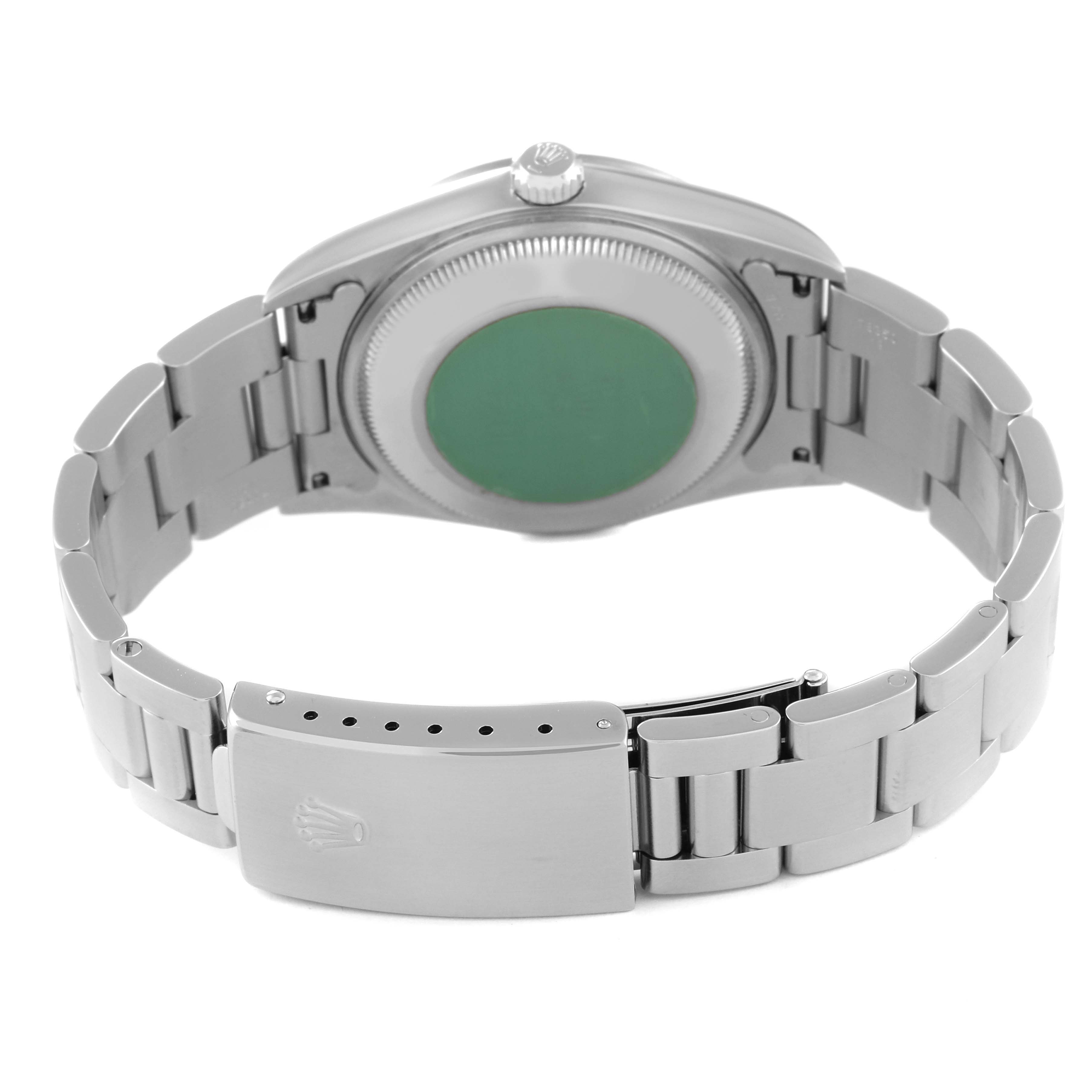 This image shows the back view of a Rolex Date 15200 Men's Stainless Steel Silver Dial 15200 Men's Stainless Steel Silver Dial model watch, featuring its stainless steel bracelet and clasp.