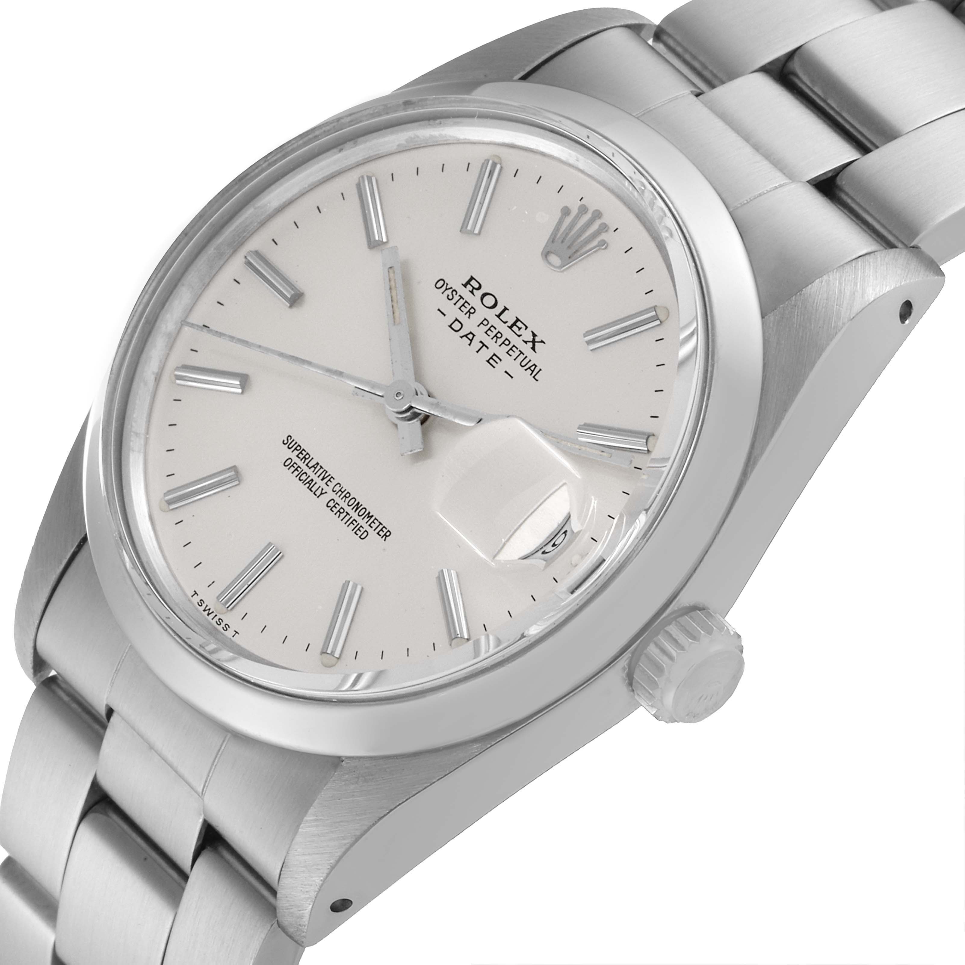 The image shows a close-up angled view of the Rolex Vintage Collection 15000 Men's Stainless Steel Silver Dial 15000 Men's Stainless Steel Silver Dial watch, highlighting the dial, crown, and bracelet.