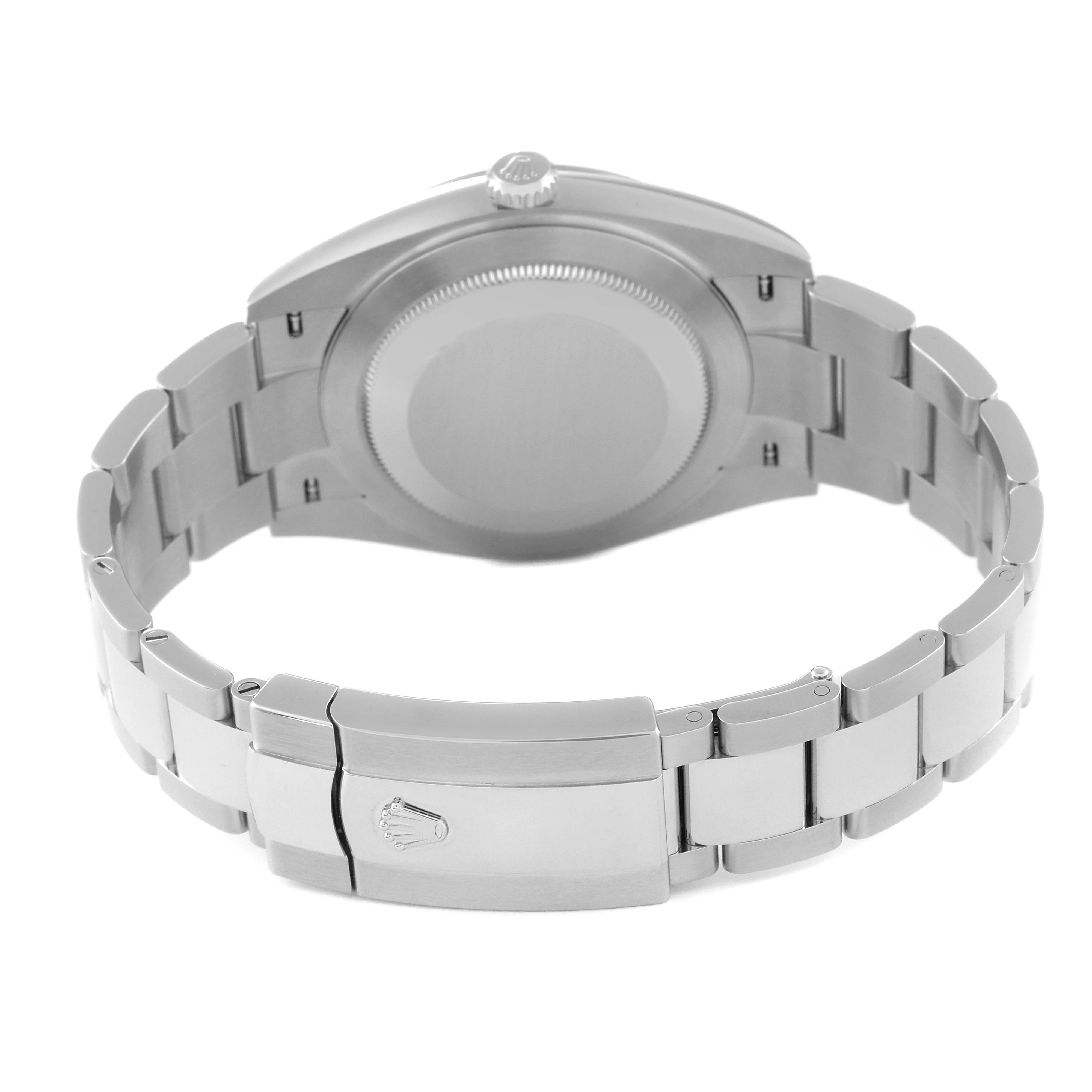 This image shows the back case and bracelet clasp of a Rolex Datejust 41 126300 Men
s Stainless Steel Blue Dial 126300 Men
s Stainless Steel Blue Dial model watch from a rear angle.