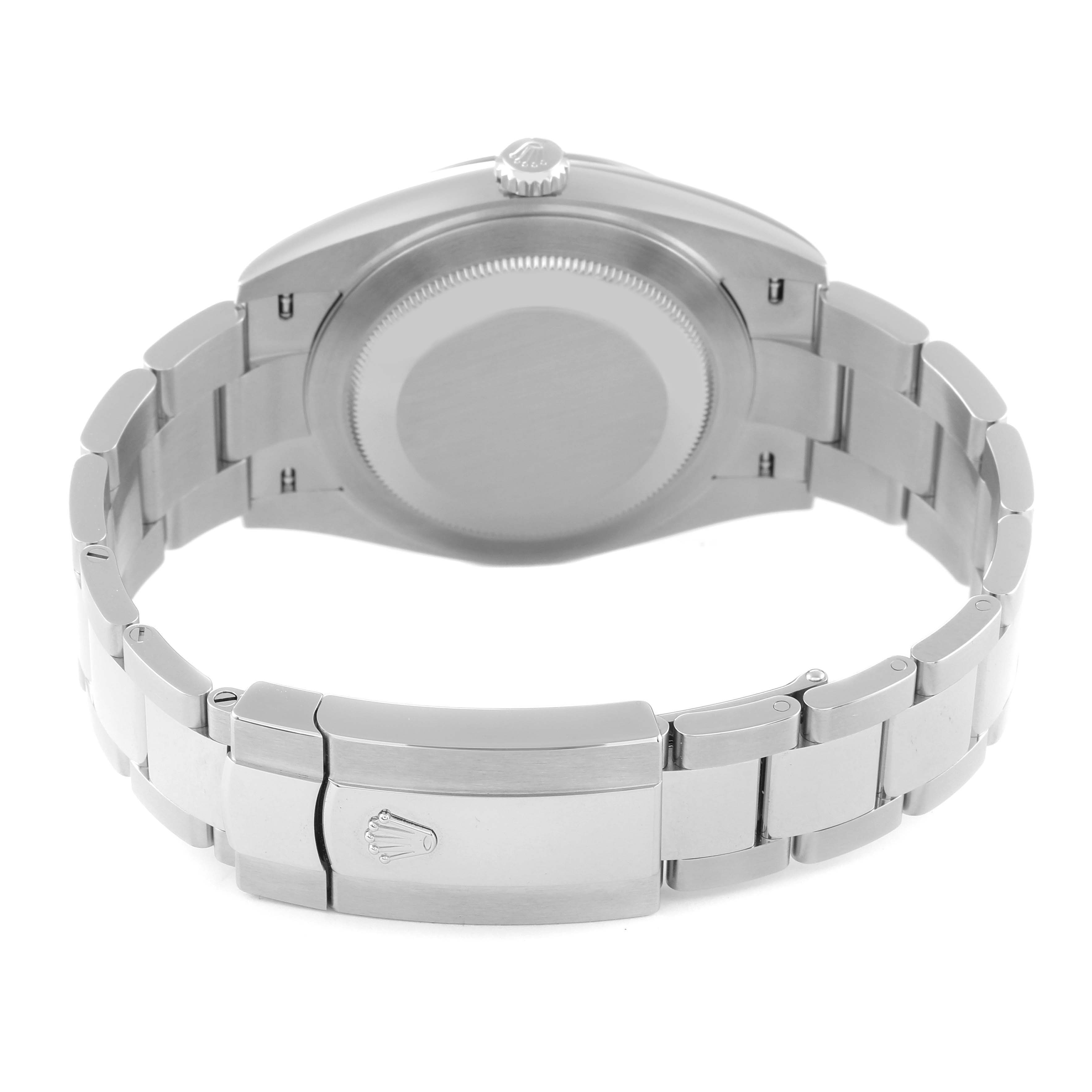 The image shows the back and clasp of the Rolex Datejust 41 126334 Men
s Stainless Steel Blue Dial 126334 Men
s Stainless Steel Blue Dial watch, focusing on its bracelet and case back.