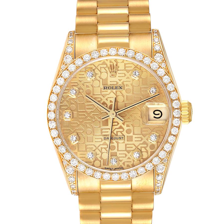 Rolex Datejust President Yellow Gold Anniversary Diamond Dial Ladies Watch 68158 SwissWatchExpo