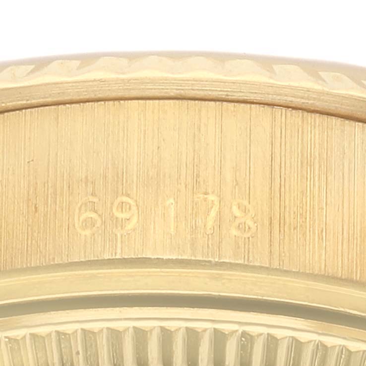 The image shows a close-up of the case side with the model number 69178 on a Rolex President 69178 Women's Yellow Gold Mother of Pearl Dial 69178 Women's Yellow Gold Mother of Pearl Dial watch.