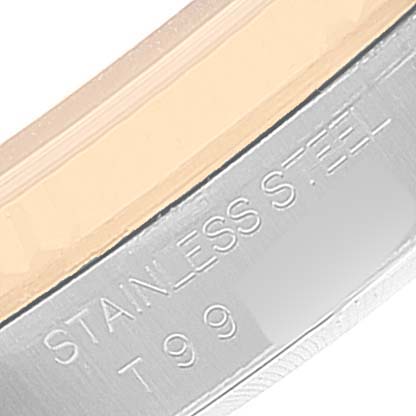 This image shows a close-up angle of the stainless steel casing of a Rolex Datejust 16233 Men's Steel and Gold (two tone) Champagne Dial 16233 Men's Steel and Gold (two tone) Champagne Dial watch.