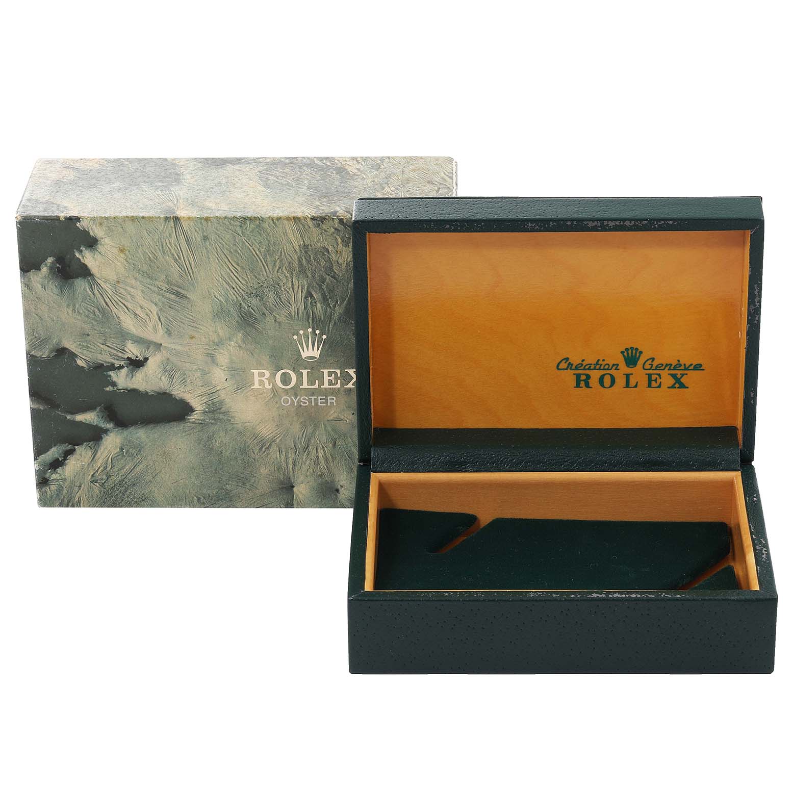 The image shows the Rolex Vintage Collection 16013 Men's Steel and Gold (two tone) White Dial 16013 Men's Steel and Gold (two tone) White Dial watch box open with the outer packaging beside it.