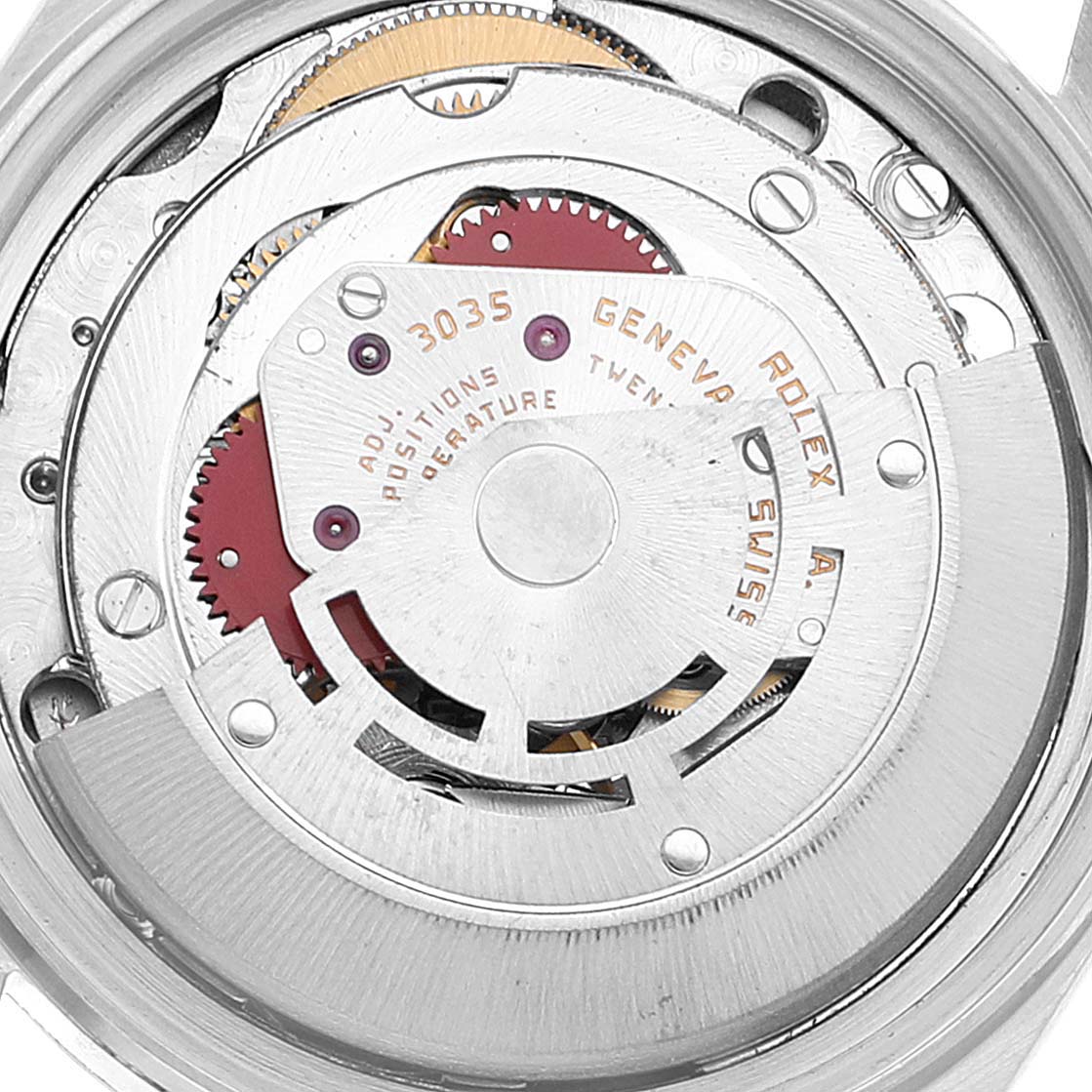 The image shows a close-up of the internal movement mechanism of the Rolex Vintage Collection 16013 Men's Steel and Gold (two tone) White Dial 16013 Men's Steel and Gold (two tone) White Dial model.