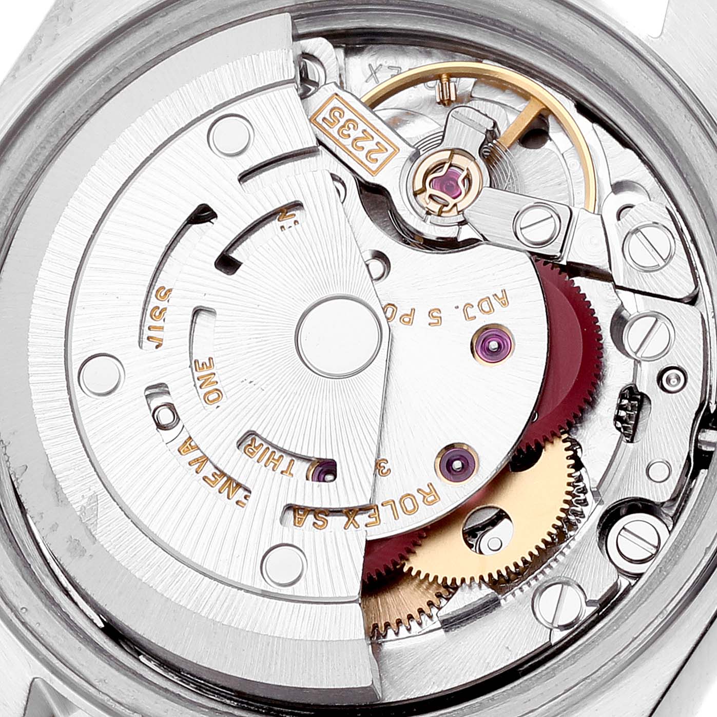 The image shows a close-up view of the movement and internal mechanism of a Rolex Datejust 79173 Women's Steel and Gold (two tone) Champagne Dial 79173 Women's Steel and Gold (two tone) Champagne Dial watch.