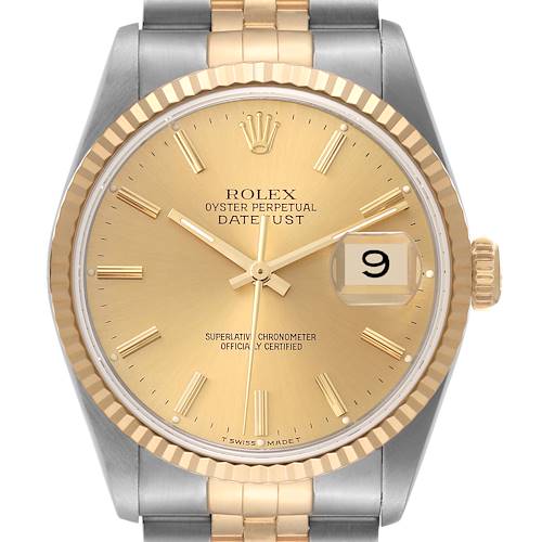 Photo of Rolex Datejust Steel Yellow Gold Champagne Dial Mens Watch 16233 Papers