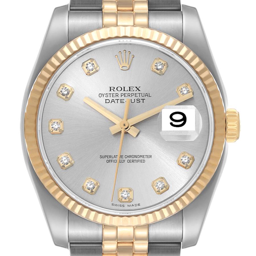 Rolex Datejust Steel Yellow Gold Silver Diamond Dial Mens Watch 116233 Box Card SwissWatchExpo