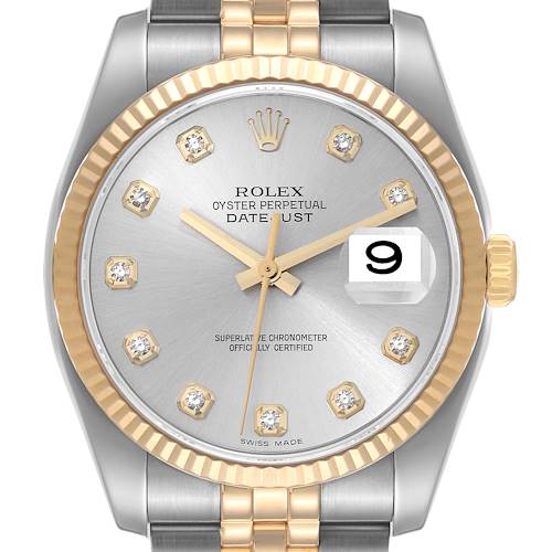 Photo of Rolex Datejust Steel Yellow Gold Silver Diamond Dial Mens Watch 116233 Box Card