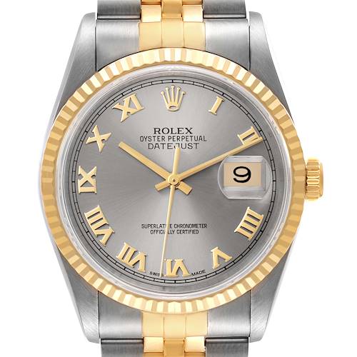 Photo of Rolex Datejust Steel Yellow Gold Slate Dial Mens Watch 16233 Papers