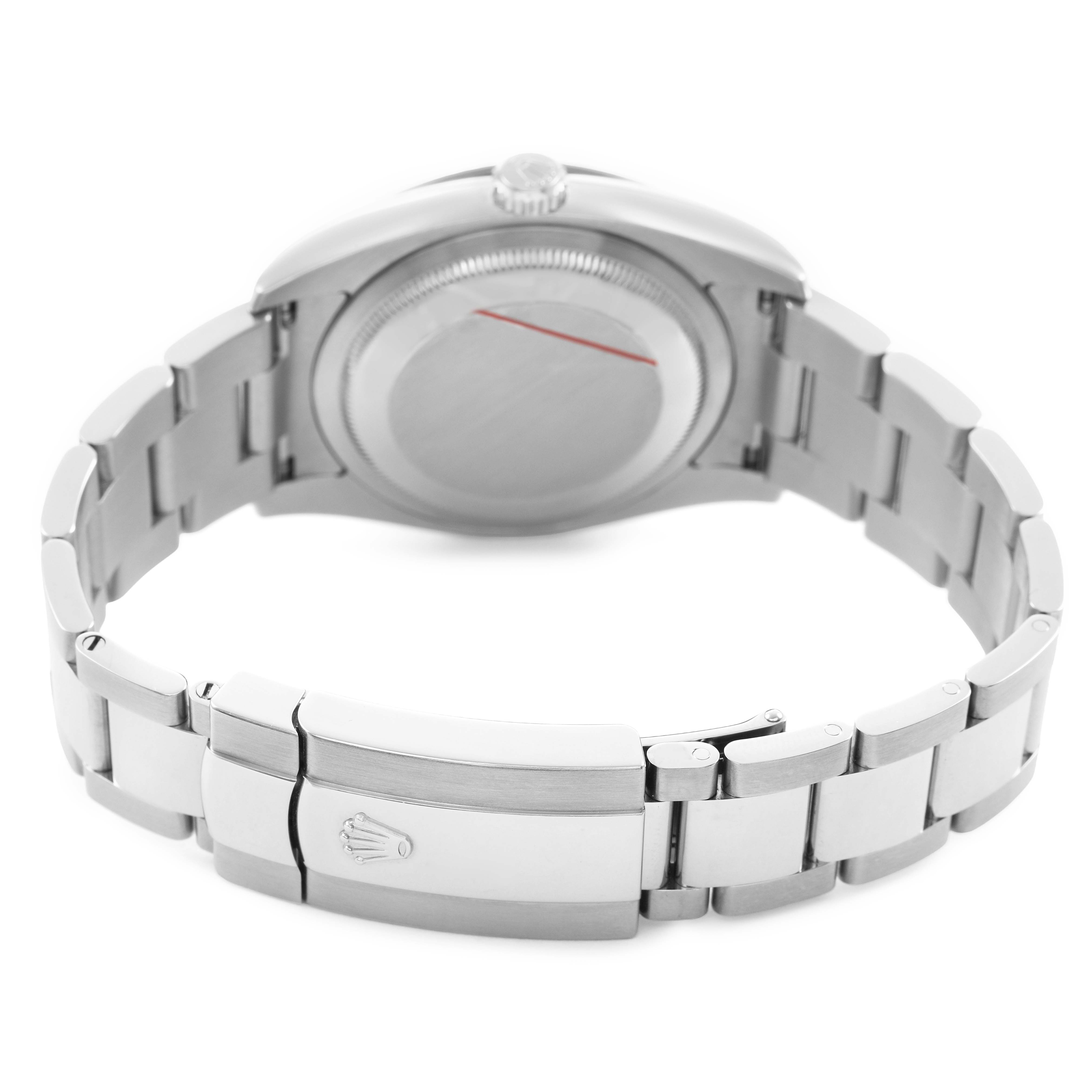 The image shows the back and bracelet of a Rolex Turn-o-Graph 116264 Men's Stainless Steel Blue Dial watch, highlighting the clasp and rear case.