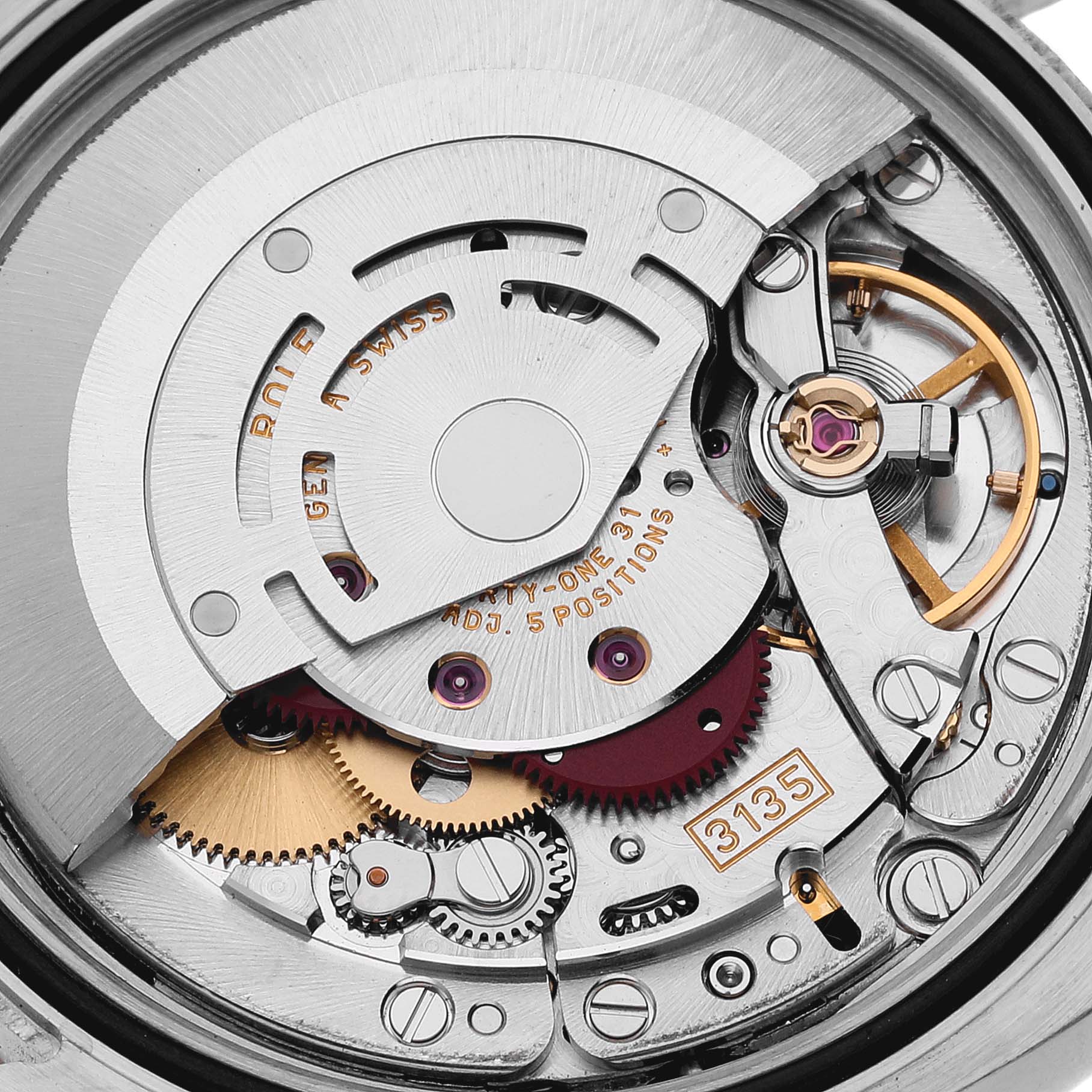 This is an image of the movement mechanism shown from the back of the Rolex Turn-o-Graph 116263 Men's Steel and Gold (two tone) White Dial 116263 Men's Steel and Gold (two tone) White Dial watch, displaying various gears and components.